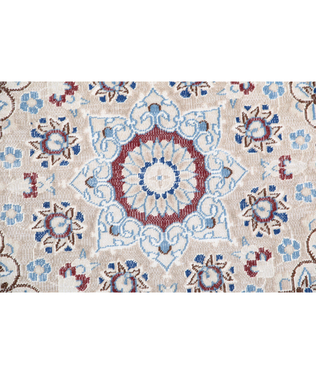 Hand Knotted Vintage Persian Nain Wool Rug - 8'8'' x 11'10'' 8'8'' x 11'10'' (260 X 355) / Ivory / Blue