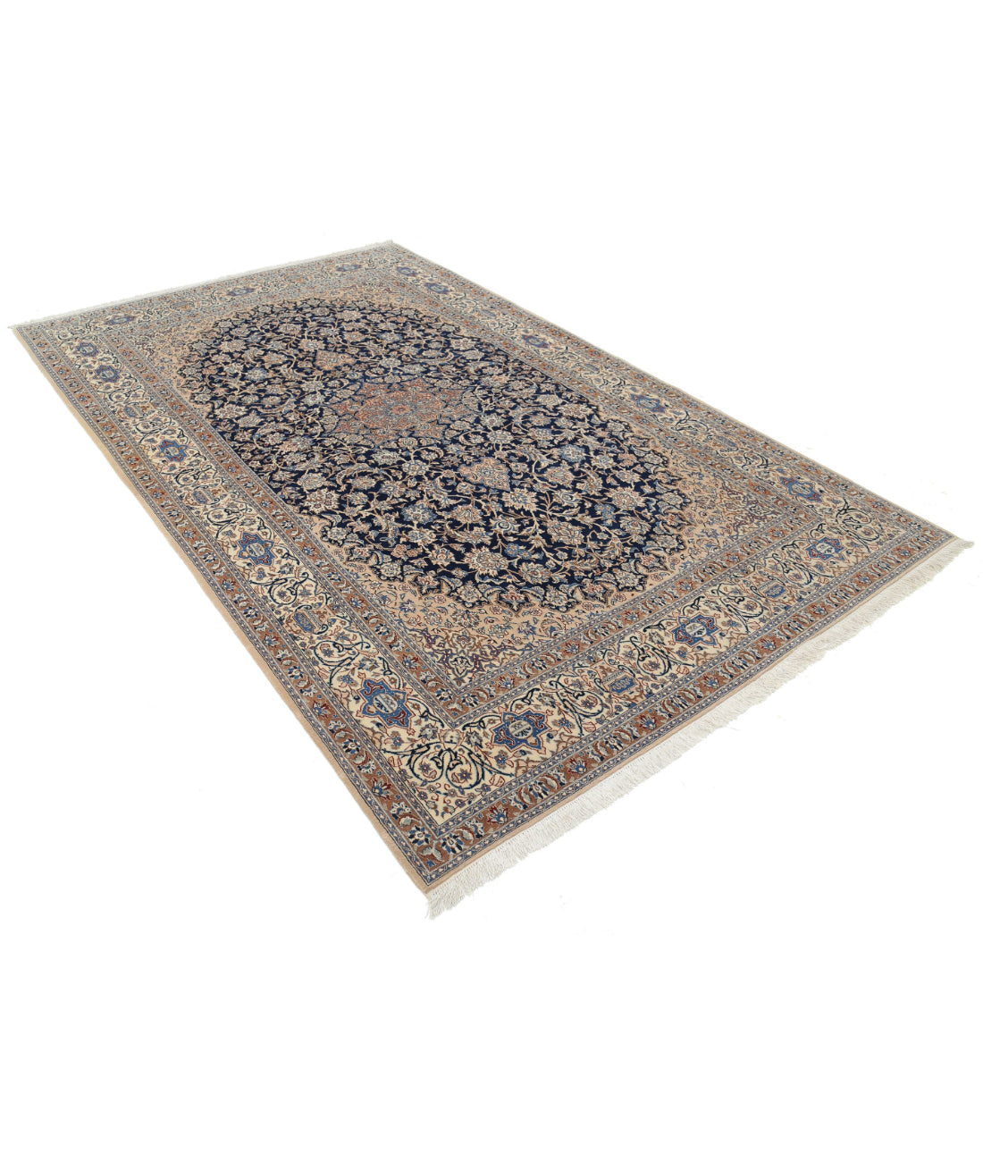 Hand Knotted Masterpiece Persian Nain Wool & Silk Rug - 5'11'' x 9'9'' 5'11'' x 9'9'' (178 X 293) / Blue / Ivory