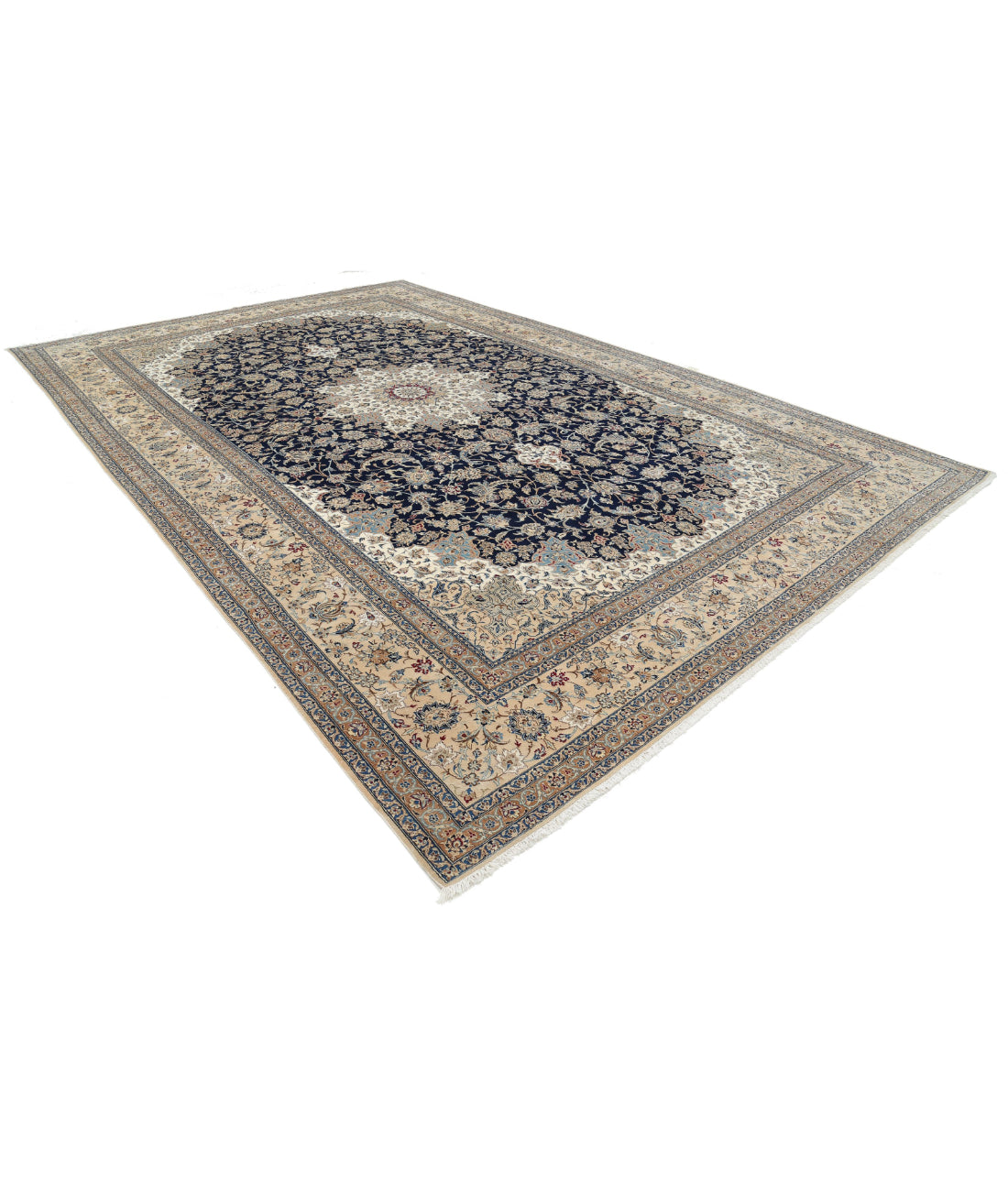 Hand Knotted Masterpiece Nain Wool & Silk Rug - 10'6'' x 16'2'' 10'6'' x 16'2'' (315 X 485) / Blue / Beige