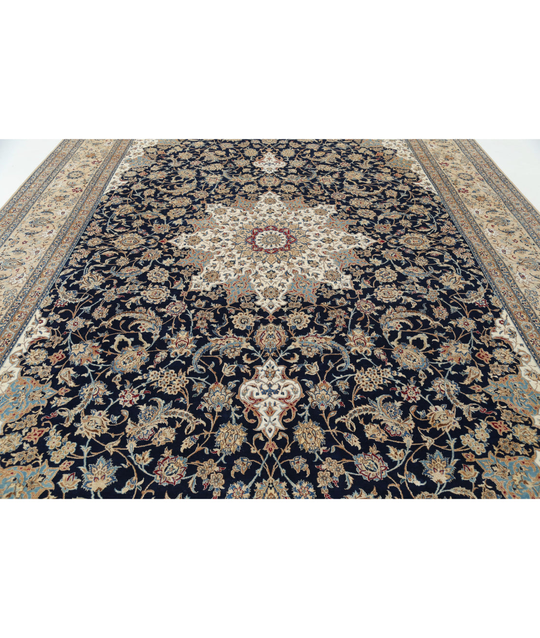 Hand Knotted Masterpiece Nain Wool & Silk Rug - 10'6'' x 16'2'' 10'6'' x 16'2'' (315 X 485) / Blue / Beige