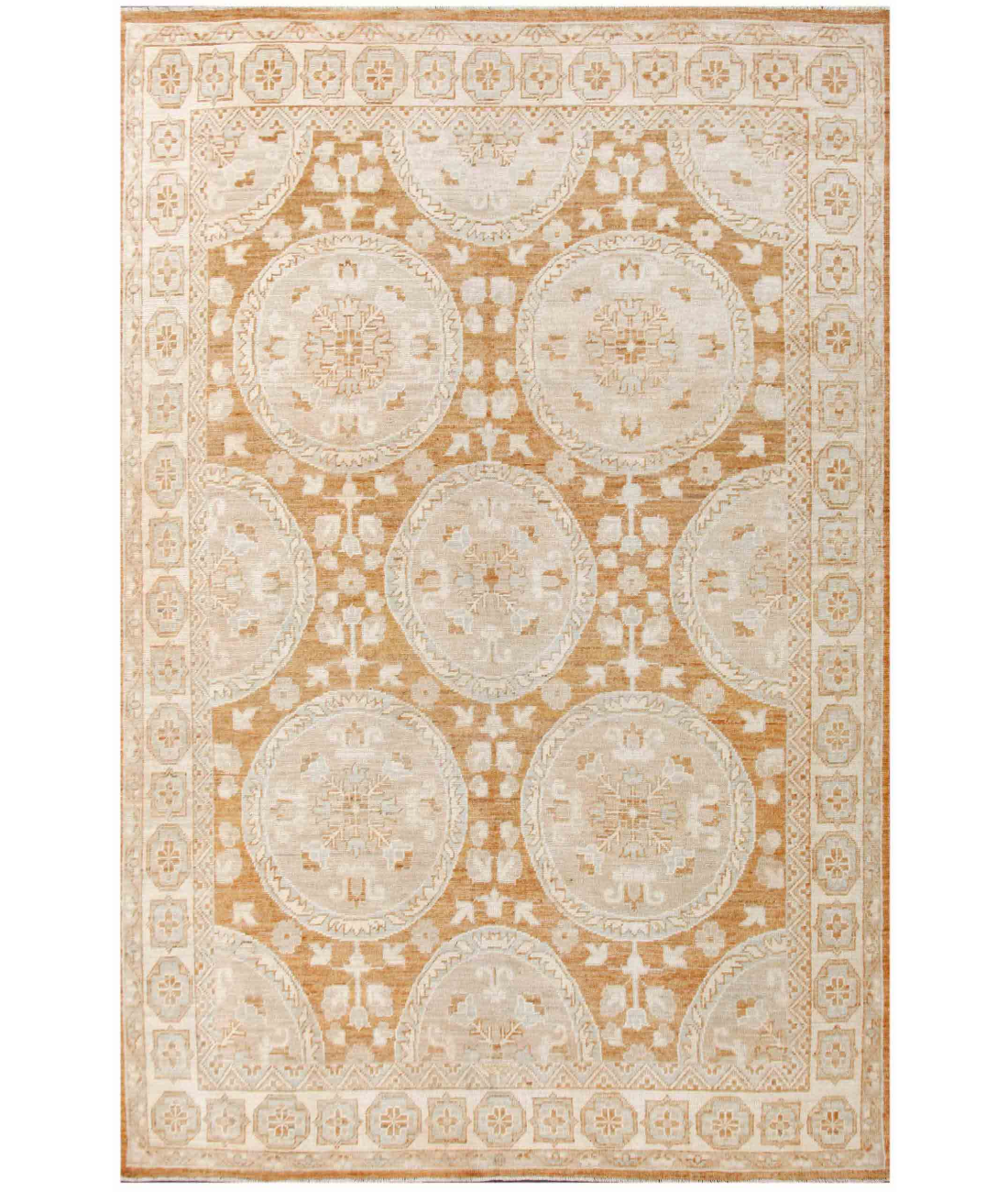 Hand Knotted Oushak Wool Rug  - 6&#39; 7&quot; X 9&#39; 11&quot; 6&#39; 7&quot; X 9&#39; 11&quot; (201 X 302) / Brown / Ivory