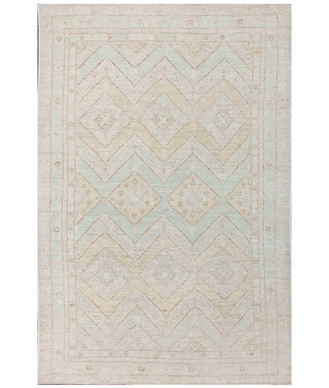 Hand Knotted Oushak Wool Rug  - 6&#39; 1&quot; X 9&#39; 4&quot; 6&#39; 1&quot; X 9&#39; 4&quot; (185 X 284) / Blue / Grey