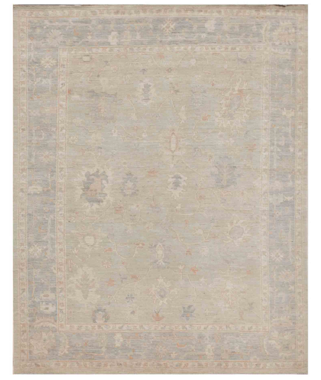 Hand Knotted Oushak Wool Rug  - 8&#39; 2&quot; X 10&#39; 1&quot; 8&#39; 2&quot; X 10&#39; 1&quot; (249 X 307) / Green / Grey