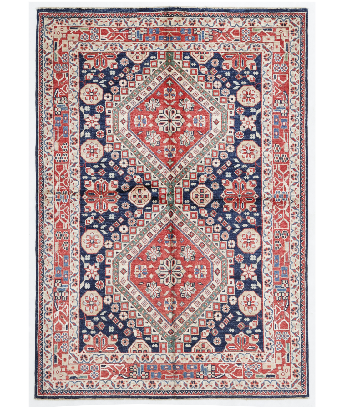 Hand Knotted Oushak Wool Rug  - 4&#39; 10&quot; X 7&#39; 0&quot; 4&#39; 10&quot; X 7&#39; 0&quot; (147 X 213) / Blue / Red