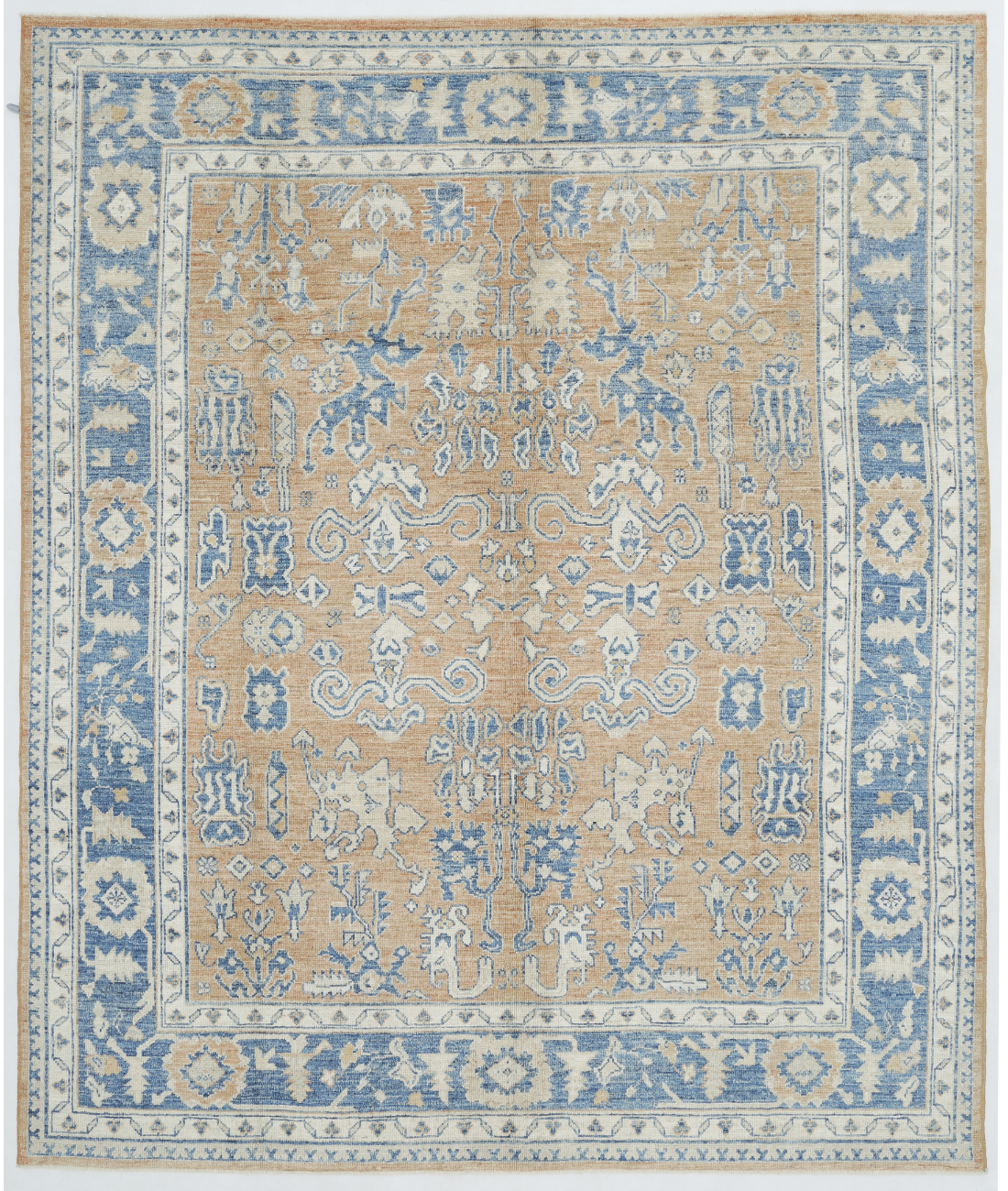 Hand Knotted Oushak Wool Rug  - 8&#39; 1&quot; X 9&#39; 9&quot; 8&#39; 1&quot; X 9&#39; 9&quot; (246 X 297) / Red / Blue