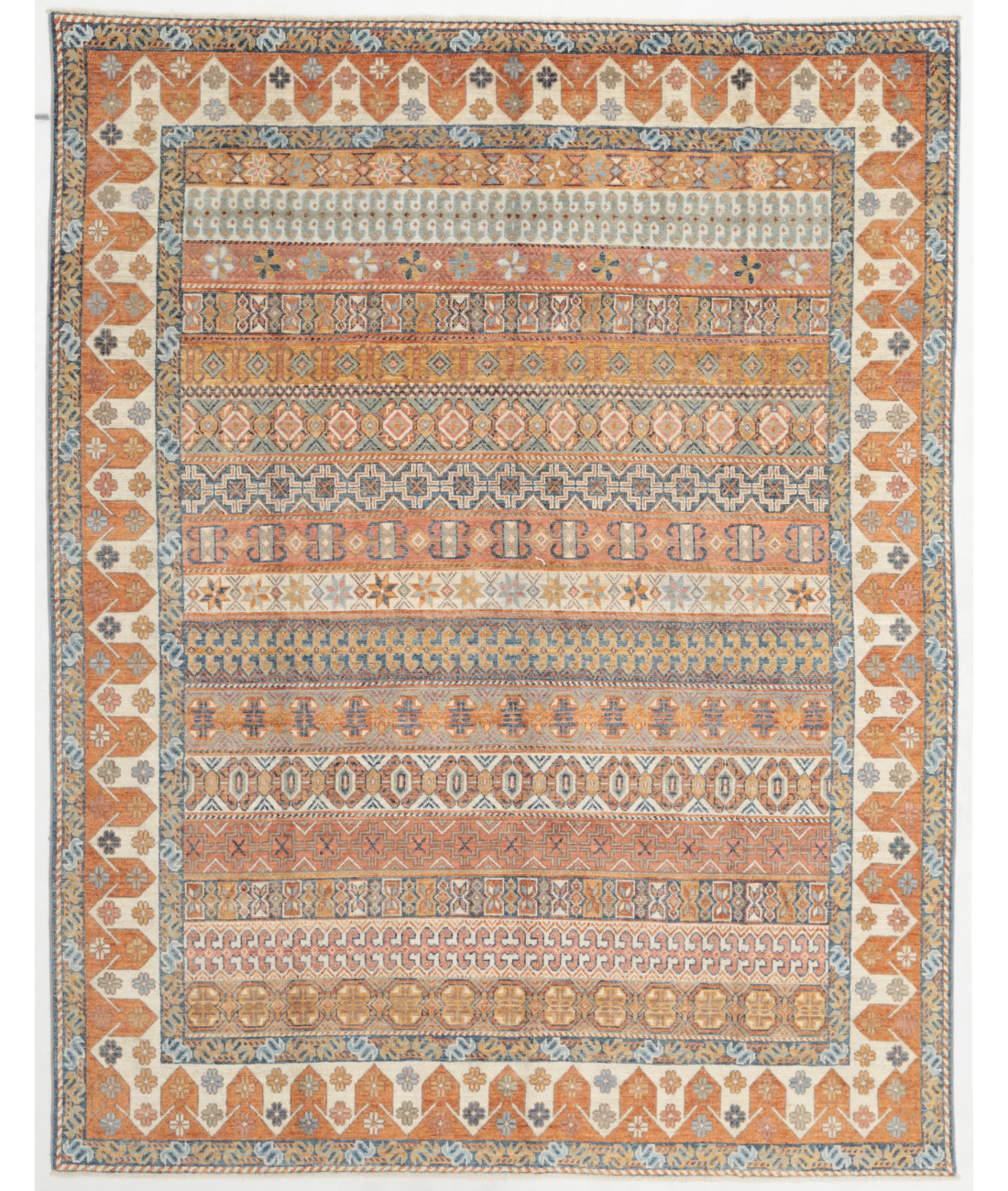 Hand Knotted Oushak Wool Rug  - 8&#39; 6&quot; X 10&#39; 9&quot; 8&#39; 6&quot; X 10&#39; 9&quot; (259 X 328) / Blue / Rust