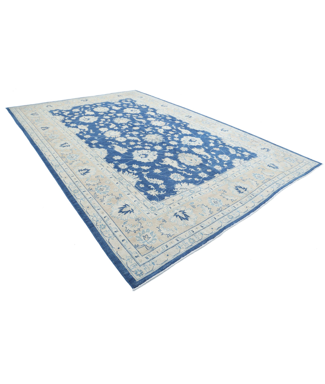 Hand Knotted Oushak Wool Rug - 10'0'' x 14'9'' 10'0'' x 14'9'' (300 X 443) / Blue / Taupe