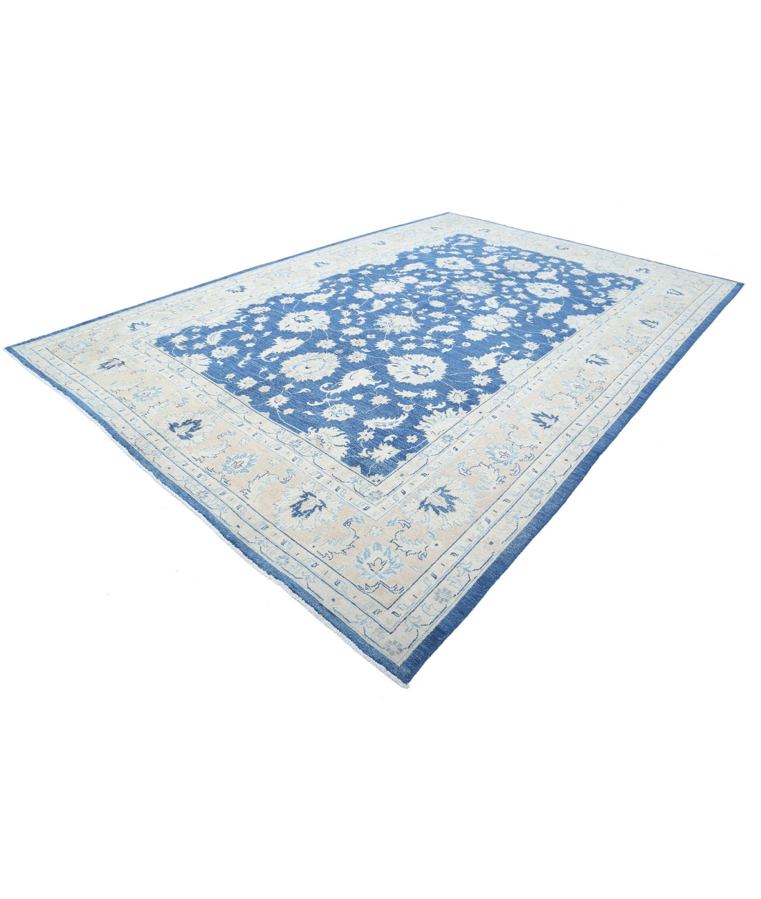 Hand Knotted Oushak Wool Rug - 10'0'' x 14'9'' 10'0'' x 14'9'' (300 X 443) / Blue / Taupe