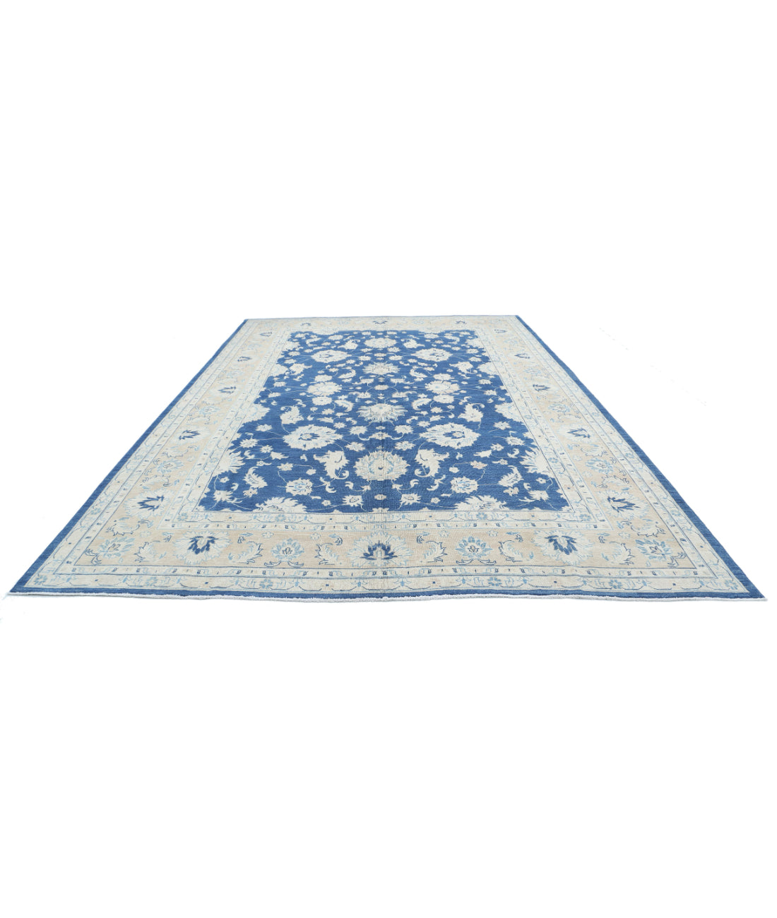 Hand Knotted Oushak Wool Rug - 10'0'' x 14'9'' 10'0'' x 14'9'' (300 X 443) / Blue / Taupe