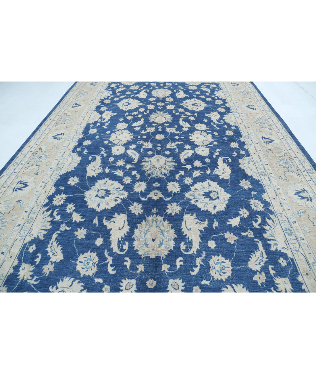 Hand Knotted Oushak Wool Rug - 10'0'' x 14'9'' 10'0'' x 14'9'' (300 X 443) / Blue / Taupe