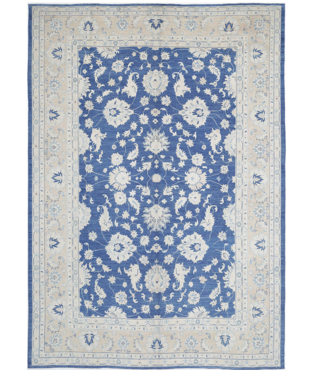 Hand Knotted Oushak Wool Rug - 10&#39;0&#39;&#39; x 14&#39;9&#39;&#39; 10&#39;0&#39;&#39; x 14&#39;9&#39;&#39; (300 X 443) / Blue / Taupe