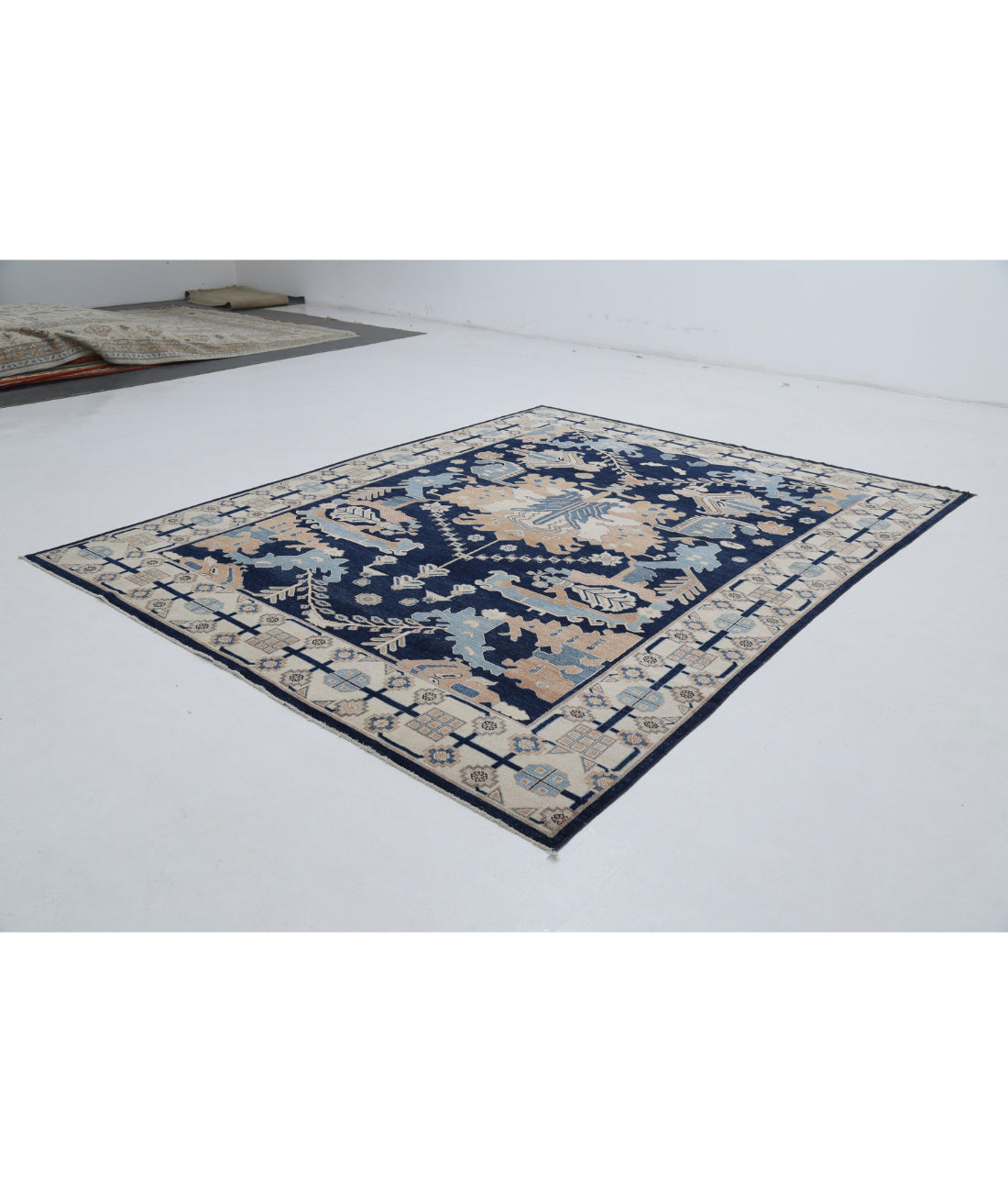 Hand Knotted Oushak Wool Rug - 9'2'' x 11'6'' 9'2'' x 11'6'' (275 X 345) / Blue / Ivory