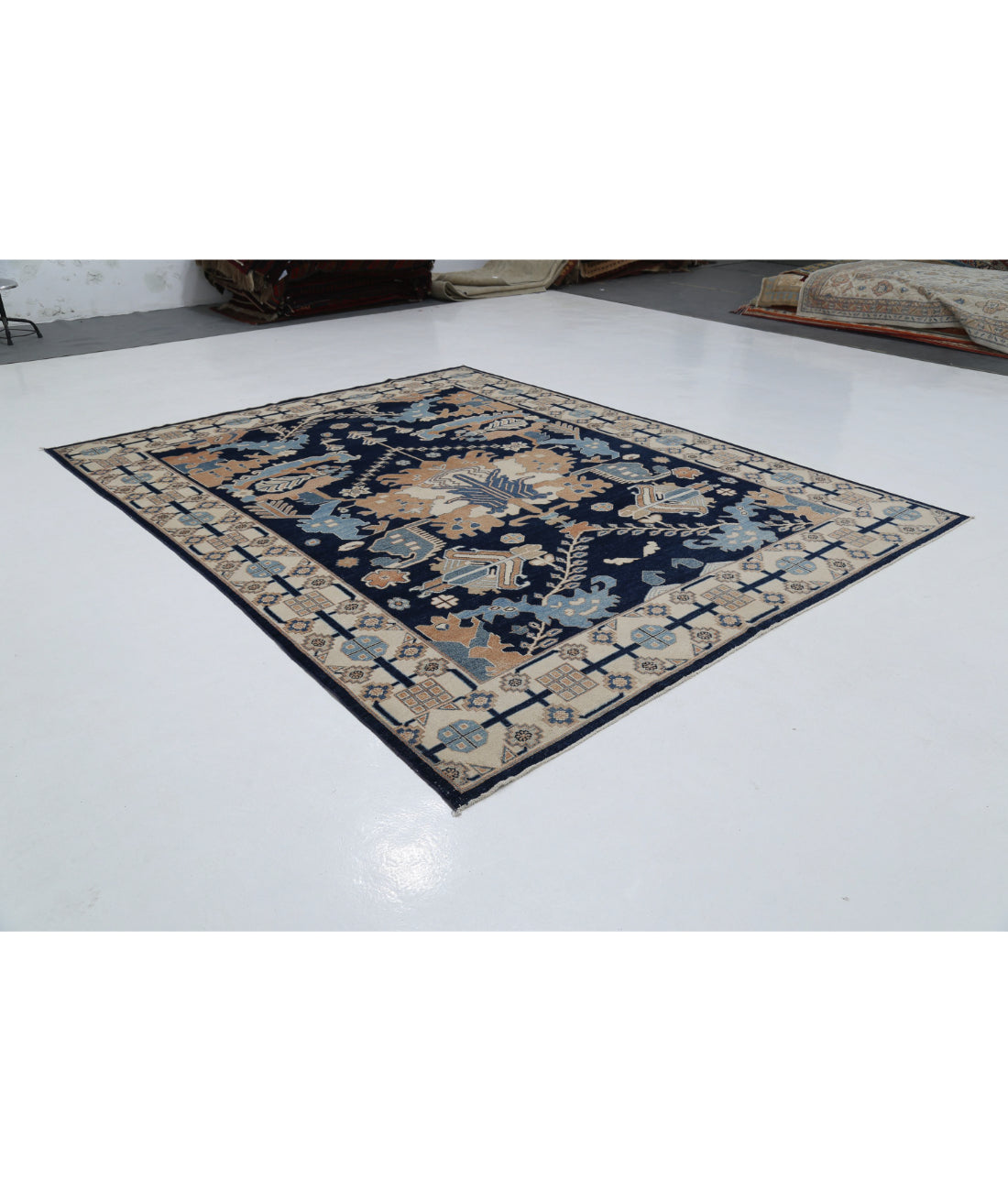 Hand Knotted Oushak Wool Rug - 9'2'' x 11'6'' 9'2'' x 11'6'' (275 X 345) / Blue / Ivory