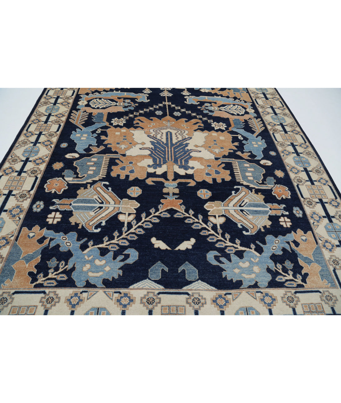 Hand Knotted Oushak Wool Rug - 9'2'' x 11'6'' 9'2'' x 11'6'' (275 X 345) / Blue / Ivory