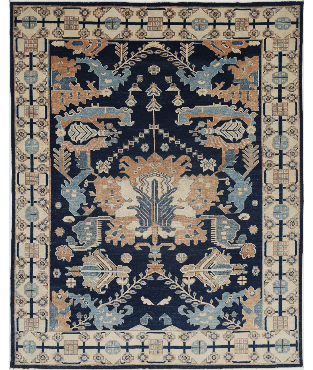 Hand Knotted Oushak Wool Rug - 9&#39;2&#39;&#39; x 11&#39;6&#39;&#39; 9&#39;2&#39;&#39; x 11&#39;6&#39;&#39; (275 X 345) / Blue / Ivory