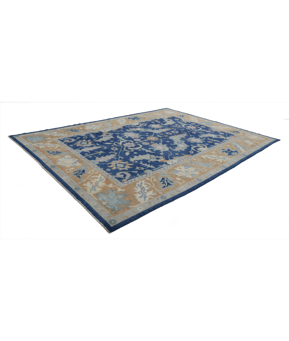 Hand Knotted Oushak Wool Rug - 9'11'' x 13'3'' 9'11'' x 13'3'' (298 X 398) / Blue / Taupe