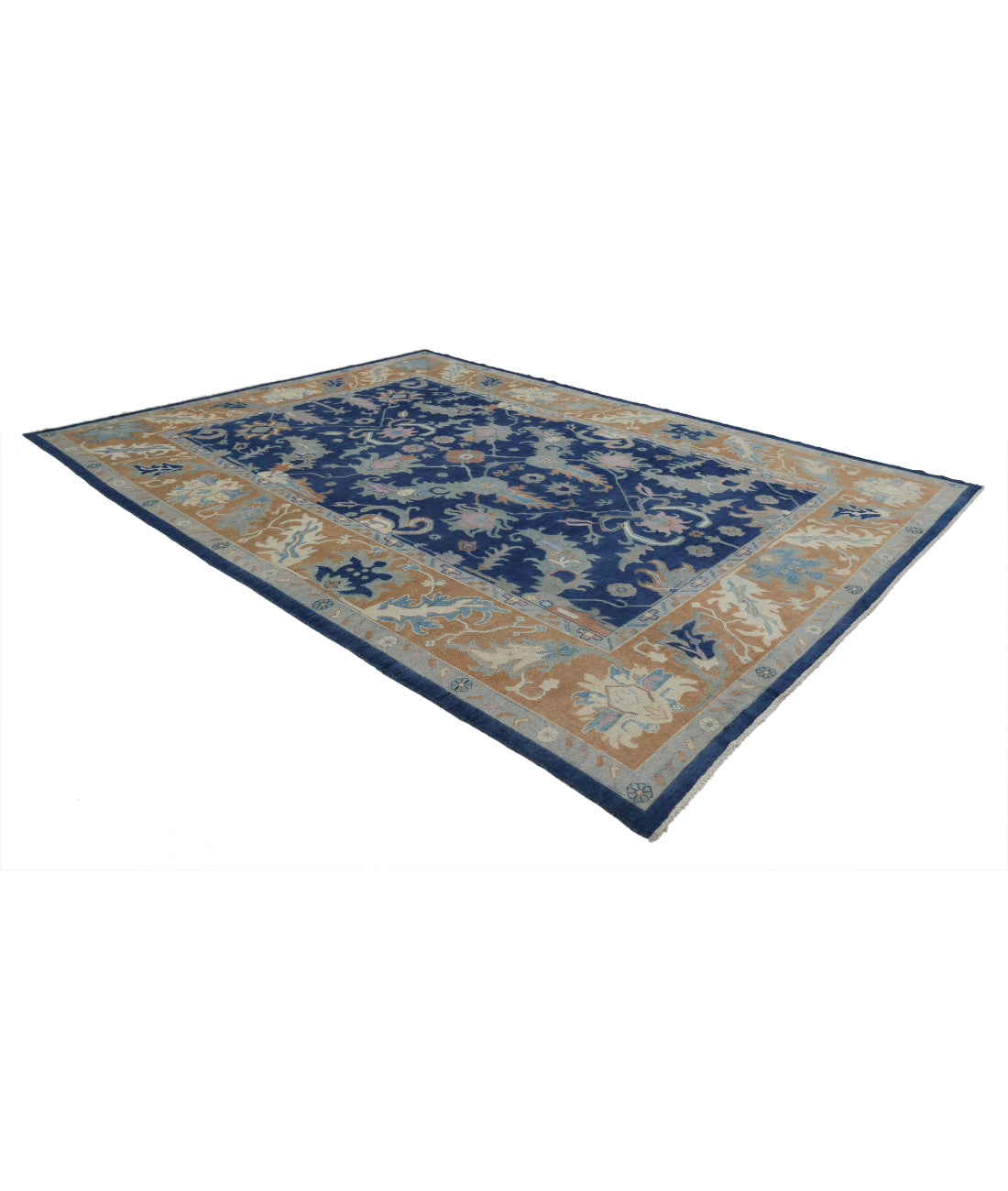 Hand Knotted Oushak Wool Rug - 9'11'' x 13'3'' 9'11'' x 13'3'' (298 X 398) / Blue / Taupe