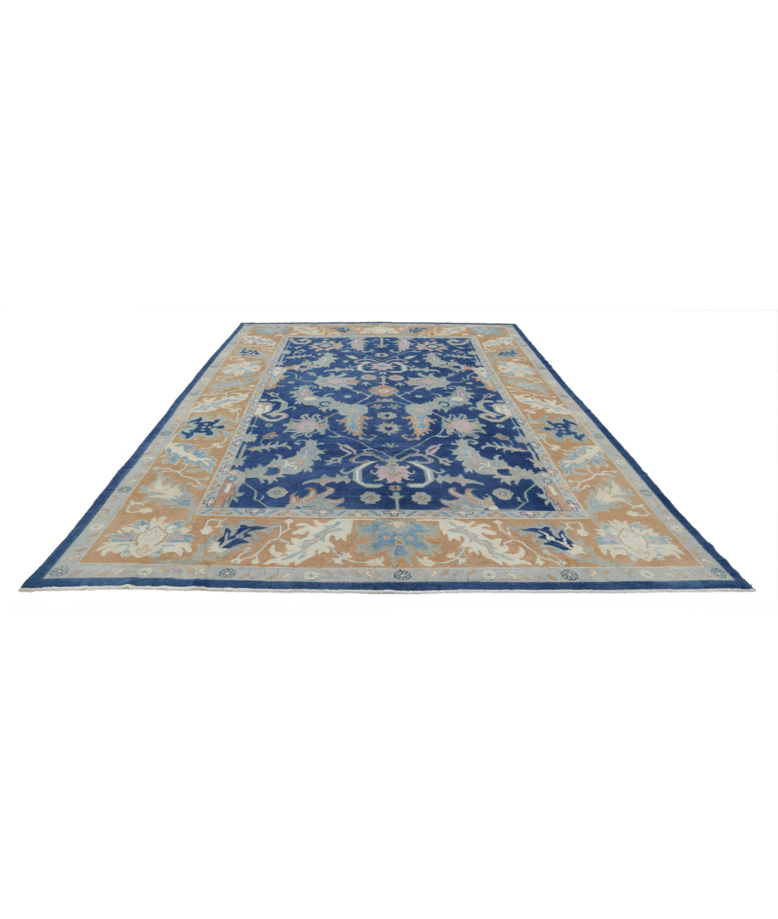 Hand Knotted Oushak Wool Rug - 9'11'' x 13'3'' 9'11'' x 13'3'' (298 X 398) / Blue / Taupe