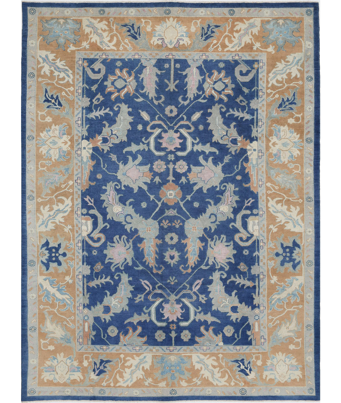 Hand Knotted Oushak Wool Rug - 9&#39;11&#39;&#39; x 13&#39;3&#39;&#39; 9&#39;11&#39;&#39; x 13&#39;3&#39;&#39; (298 X 398) / Blue / Taupe