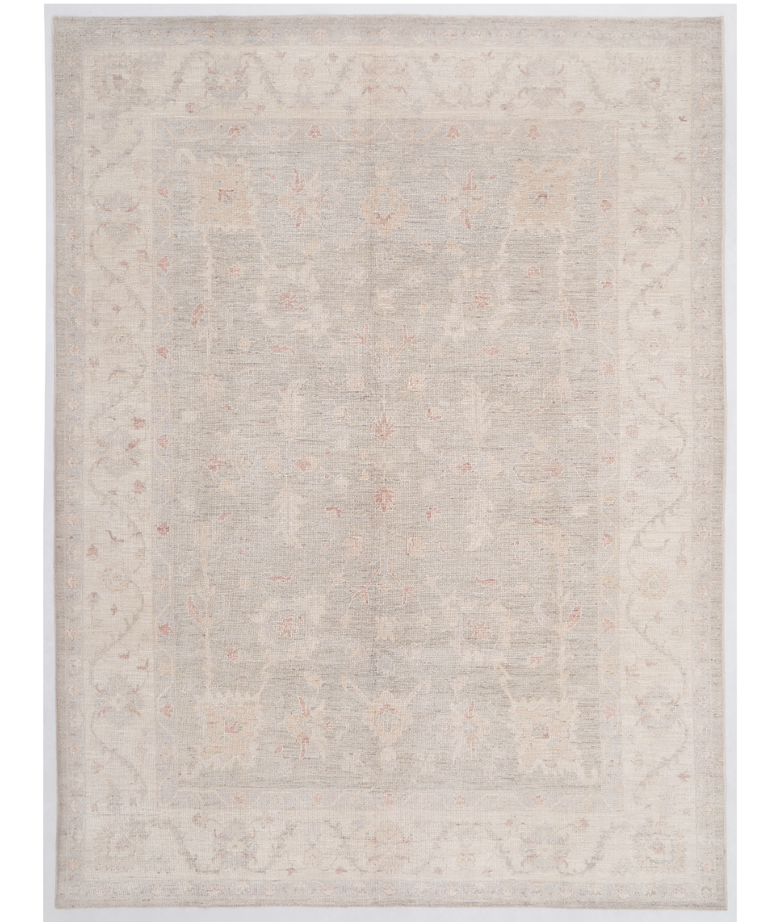 Hand Knotted Oushak Wool Rug  - 9&#39; 2&quot; X 12&#39; 3&quot; 9&#39; 2&quot; X 12&#39; 3&quot; (279 X 373) / Grey / Ivory