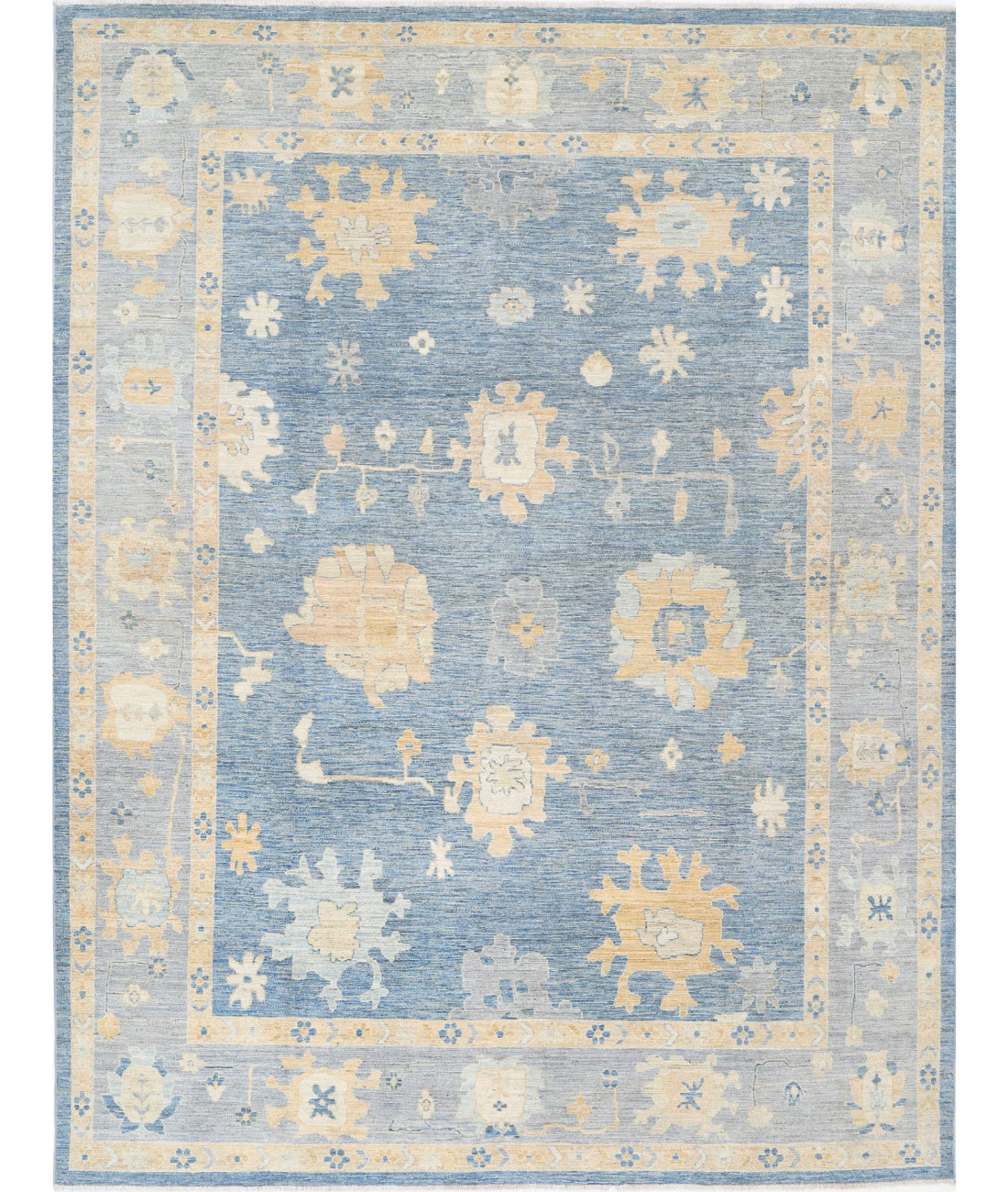 Hand Knotted Oushak Wool Rug - 8'11'' x 11'9'' 8'11'' x 11'9'' (268 X 353) / Blue / Grey