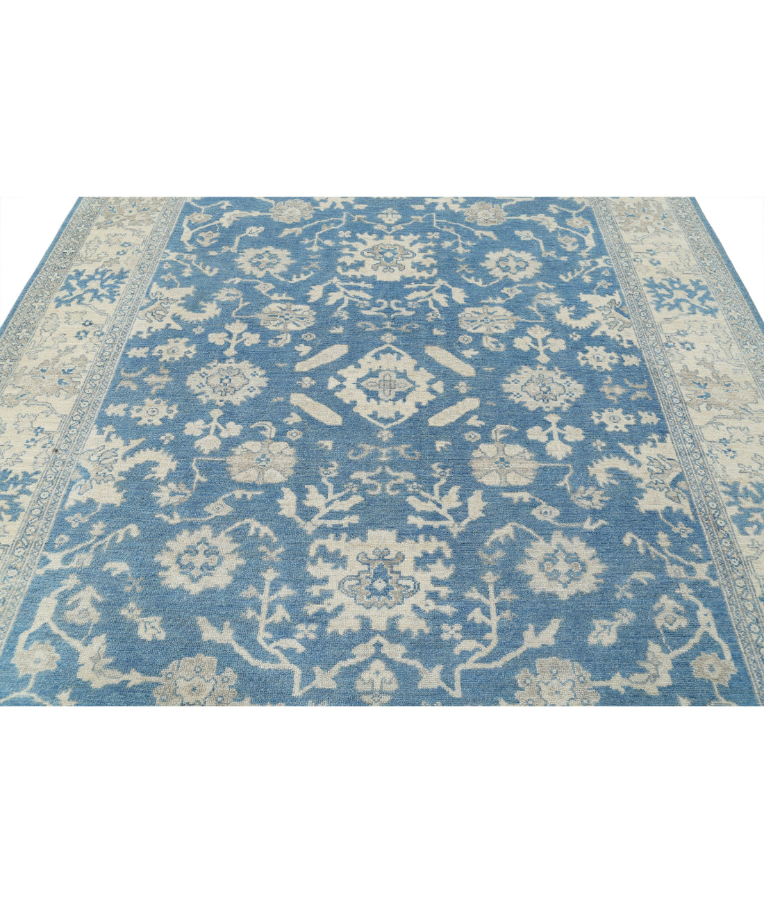 Hand Knotted Oushak Wool Rug - 8'1'' x 9'9'' 8'1'' x 9'9'' (243 X 293) / Blue / Ivory