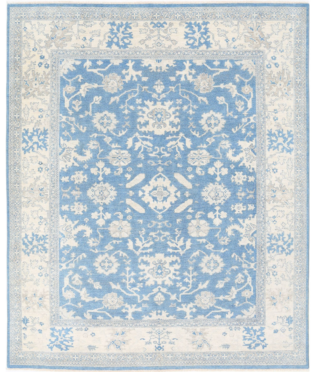 Hand Knotted Oushak Wool Rug - 8&#39;1&#39;&#39; x 9&#39;9&#39;&#39; 8&#39;1&#39;&#39; x 9&#39;9&#39;&#39; (243 X 293) / Blue / Ivory