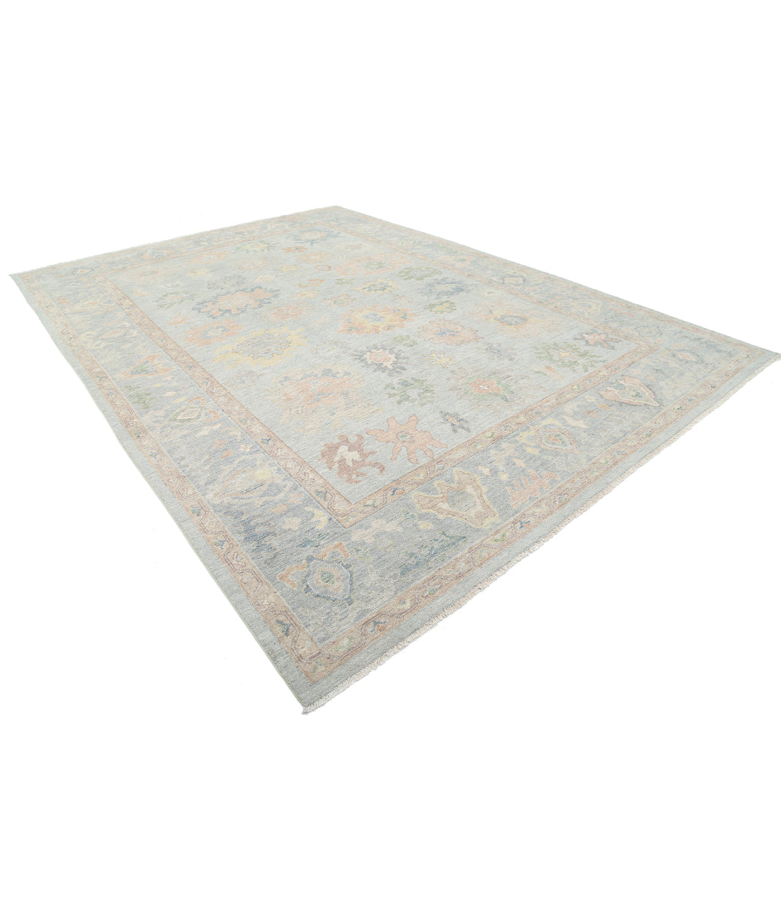 Hand Knotted Oushak Wool Rug - 9'11'' x 13'7'' 9'11'' x 13'7'' (298 X 408) / Blue / Grey