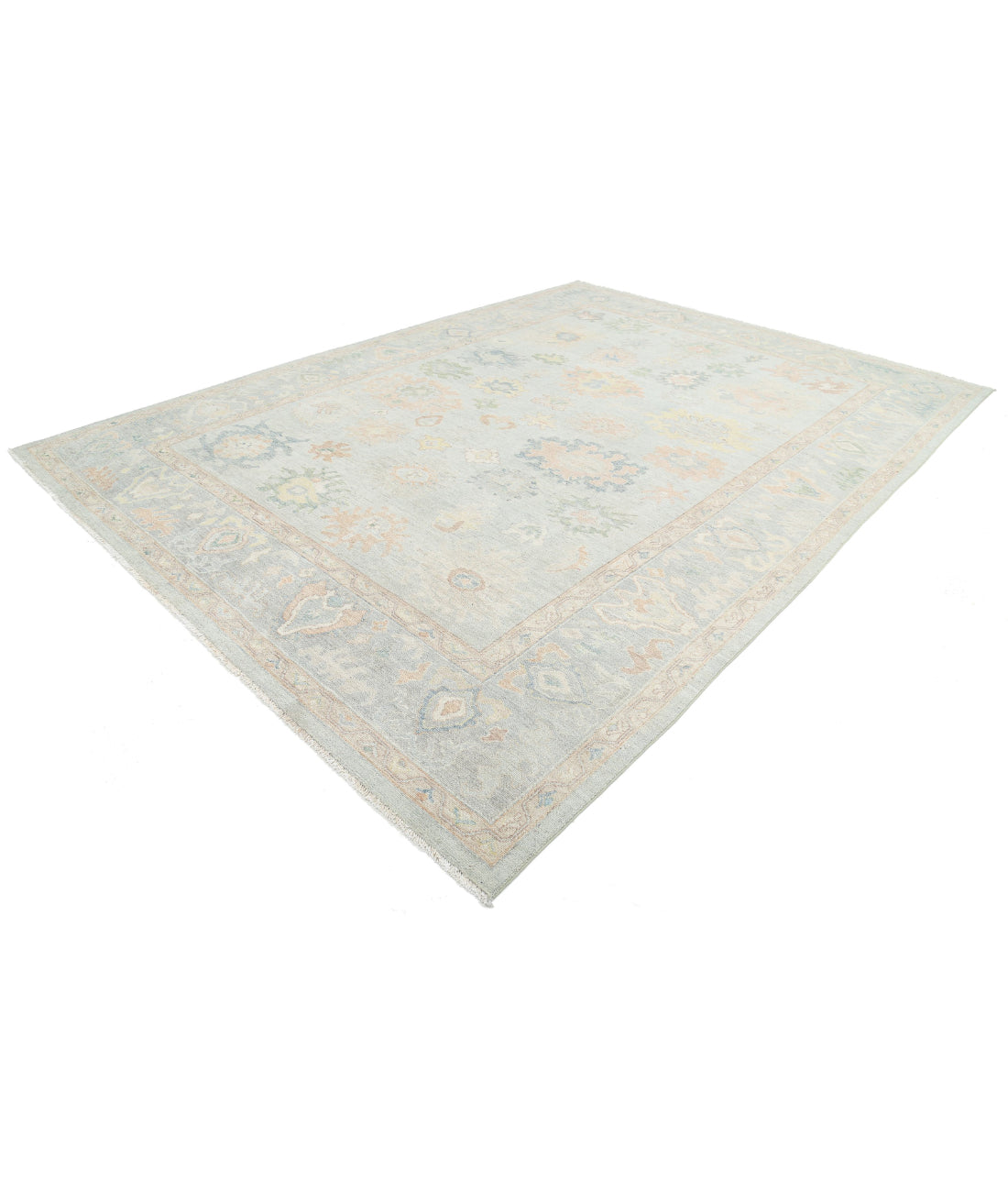 Hand Knotted Oushak Wool Rug - 9'11'' x 13'7'' 9'11'' x 13'7'' (298 X 408) / Blue / Grey