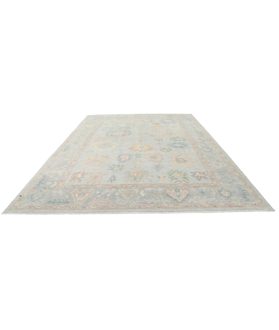 Hand Knotted Oushak Wool Rug - 9'11'' x 13'7'' 9'11'' x 13'7'' (298 X 408) / Blue / Grey