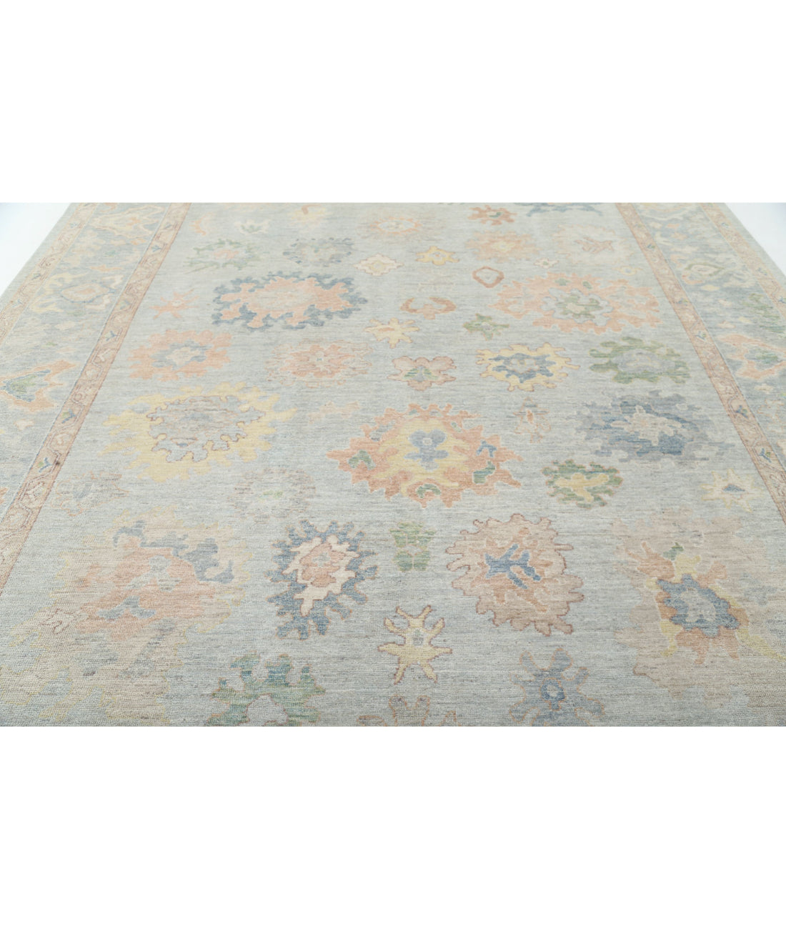 Hand Knotted Oushak Wool Rug - 9'11'' x 13'7'' 9'11'' x 13'7'' (298 X 408) / Blue / Grey