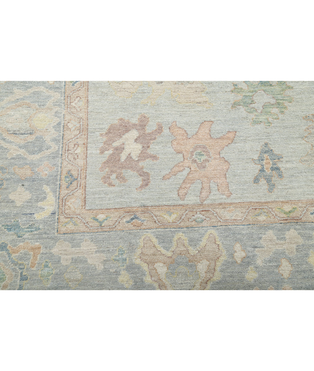 Hand Knotted Oushak Wool Rug - 9'11'' x 13'7'' 9'11'' x 13'7'' (298 X 408) / Blue / Grey