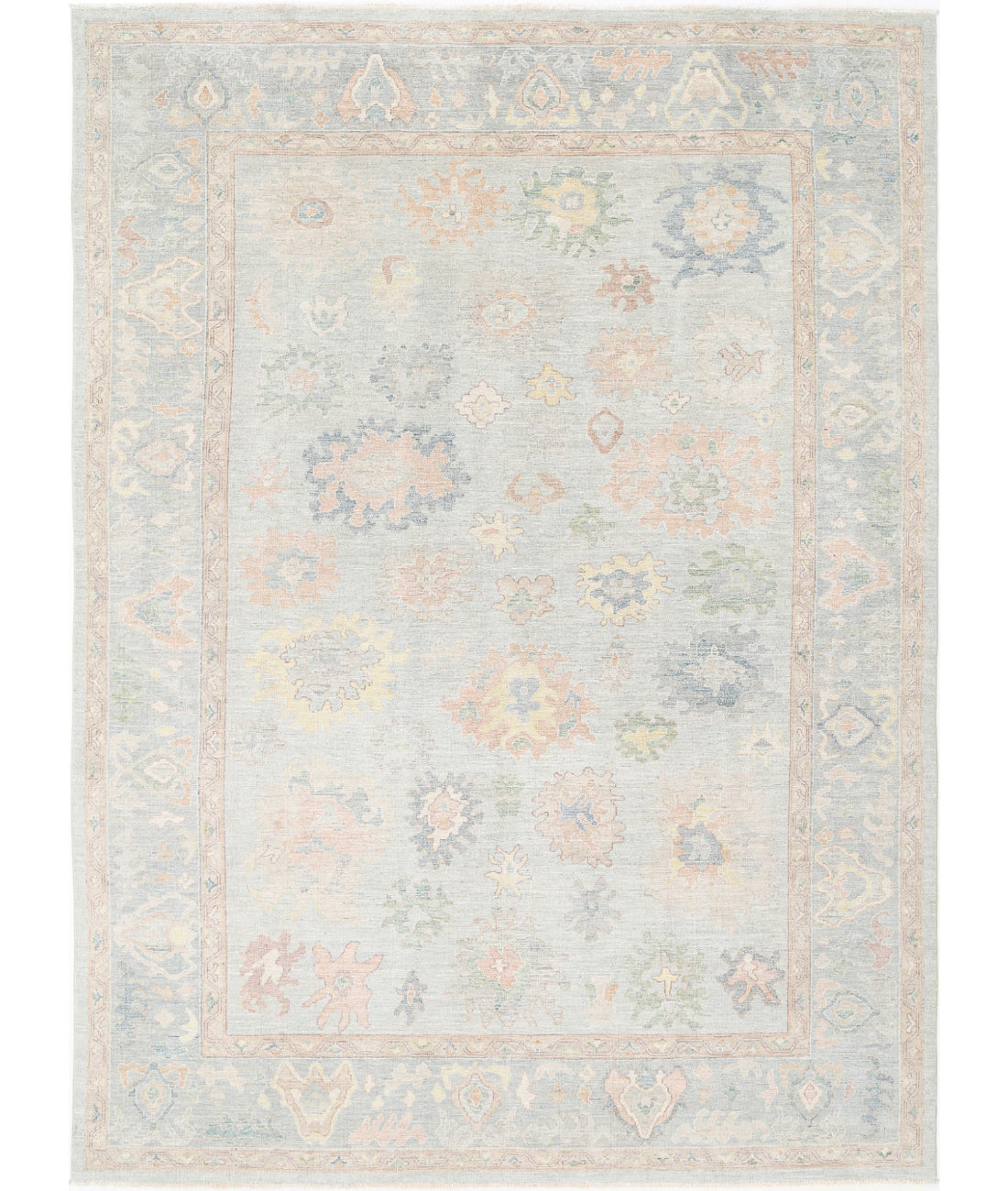 Hand Knotted Oushak Wool Rug - 9&#39;11&#39;&#39; x 13&#39;7&#39;&#39; 9&#39;11&#39;&#39; x 13&#39;7&#39;&#39; (298 X 408) / Blue / Grey