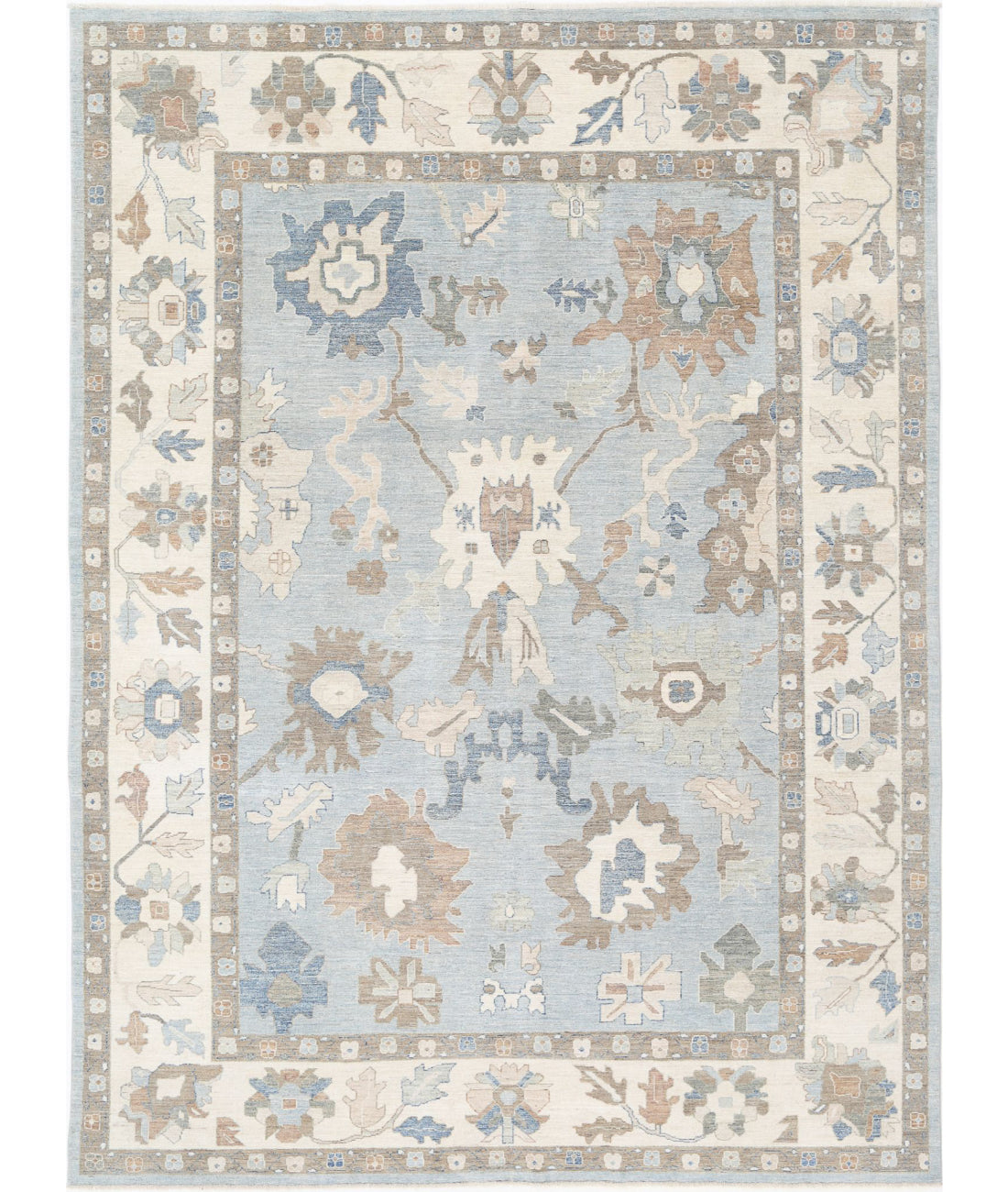 Hand Knotted Oushak Wool Rug - 9'10'' x 13'6'' 9'10'' x 13'6'' (295 X 405) / Blue / Ivory