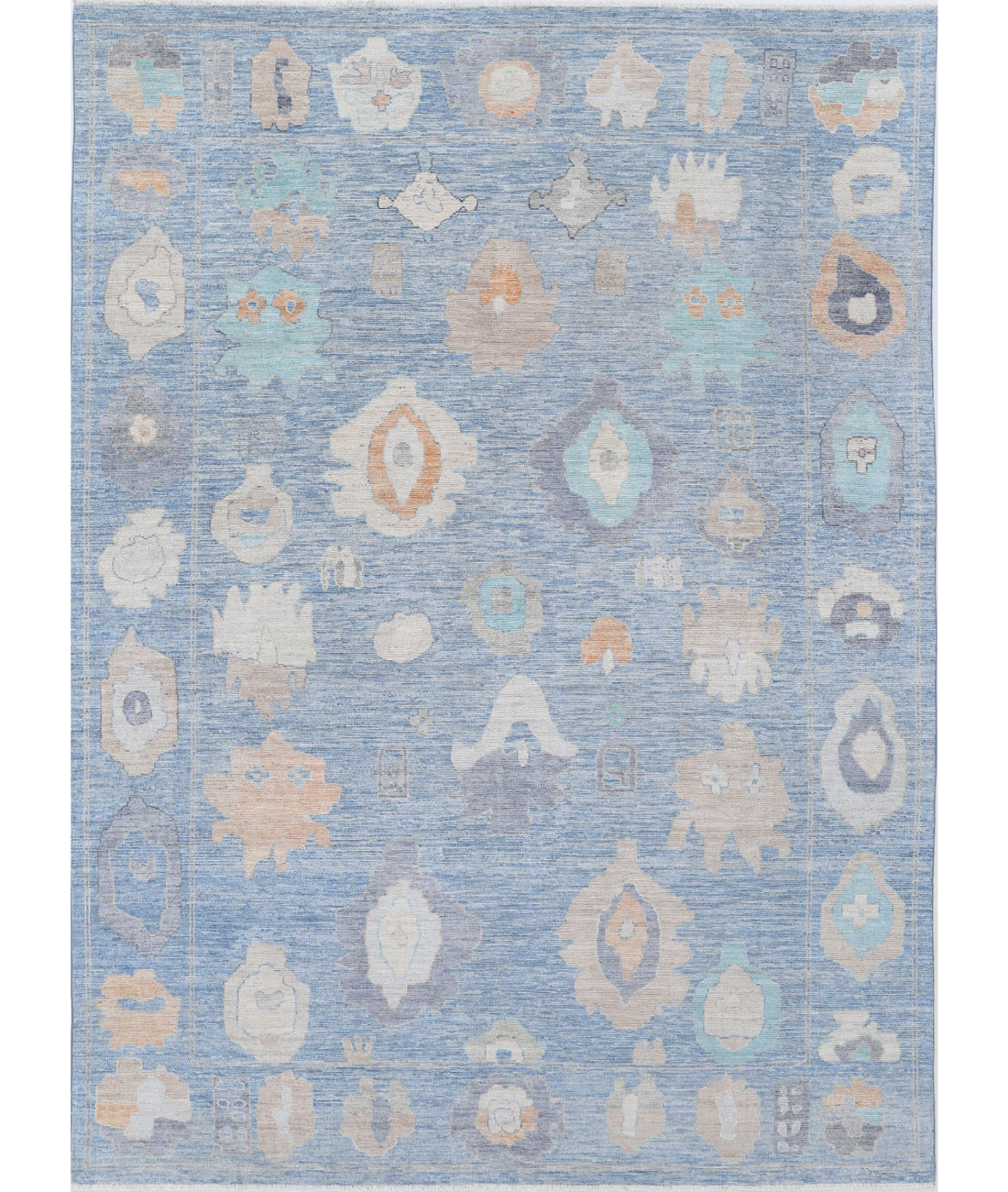 Hand Knotted Oushak Wool Rug - 9'0'' x 11'11'' 9'0'' x 11'11'' (270 X 358) / Blue / Blue