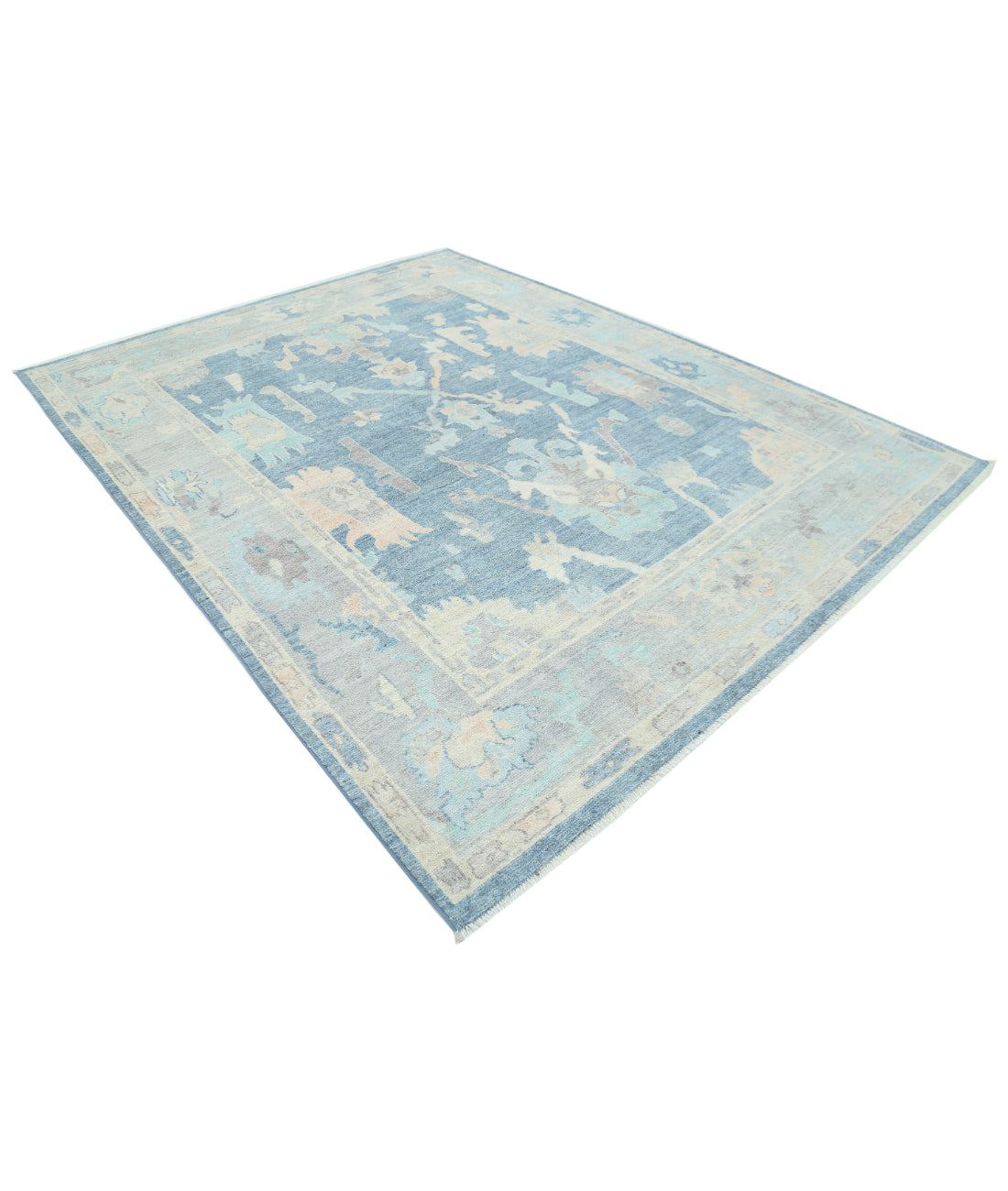 Hand Knotted Oushak Wool Rug - 7'11'' x 10'0'' 7'11'' x 10'0'' (238 X 300) / Blue / Green