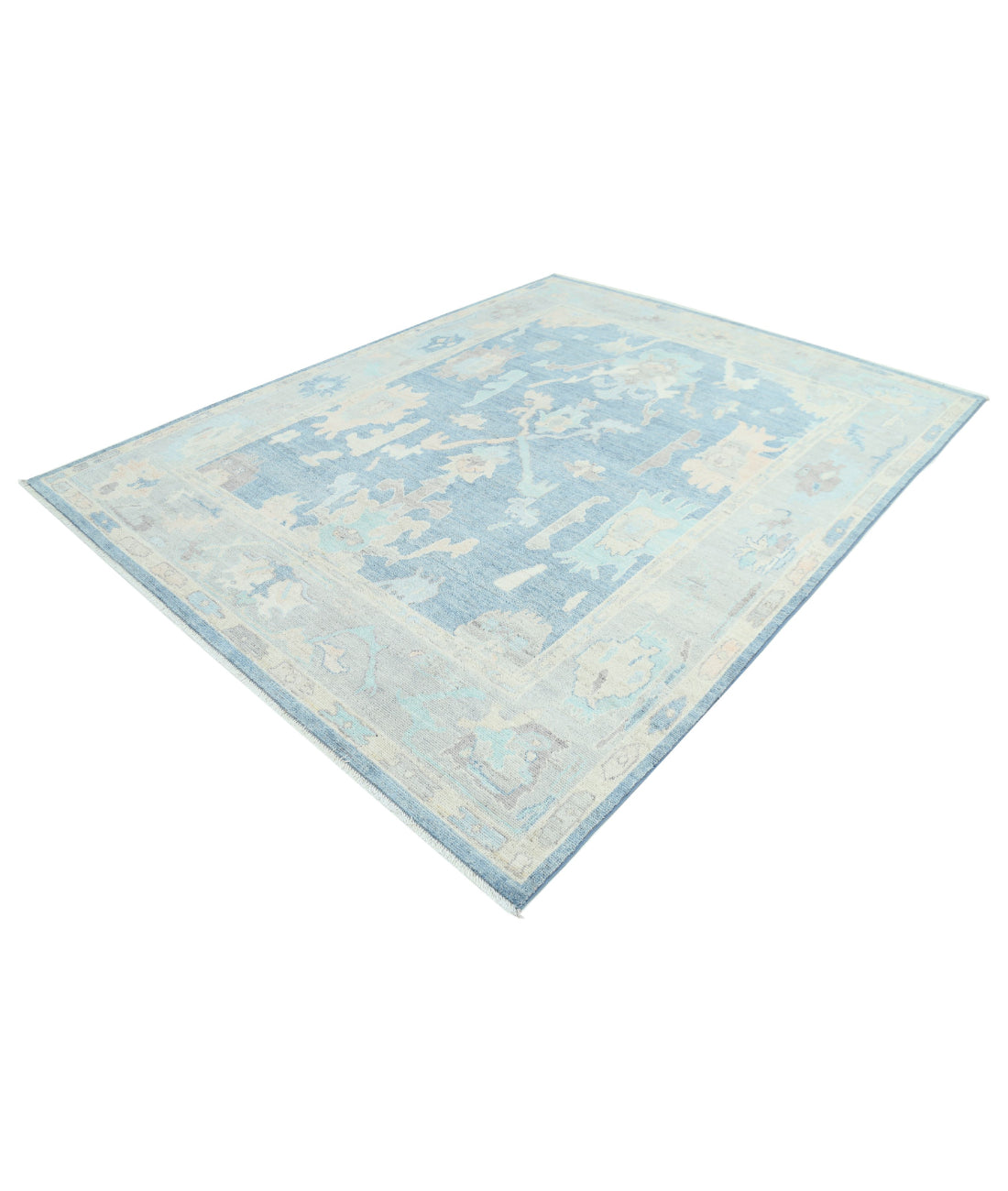 Hand Knotted Oushak Wool Rug - 7'11'' x 10'0'' 7'11'' x 10'0'' (238 X 300) / Blue / Green