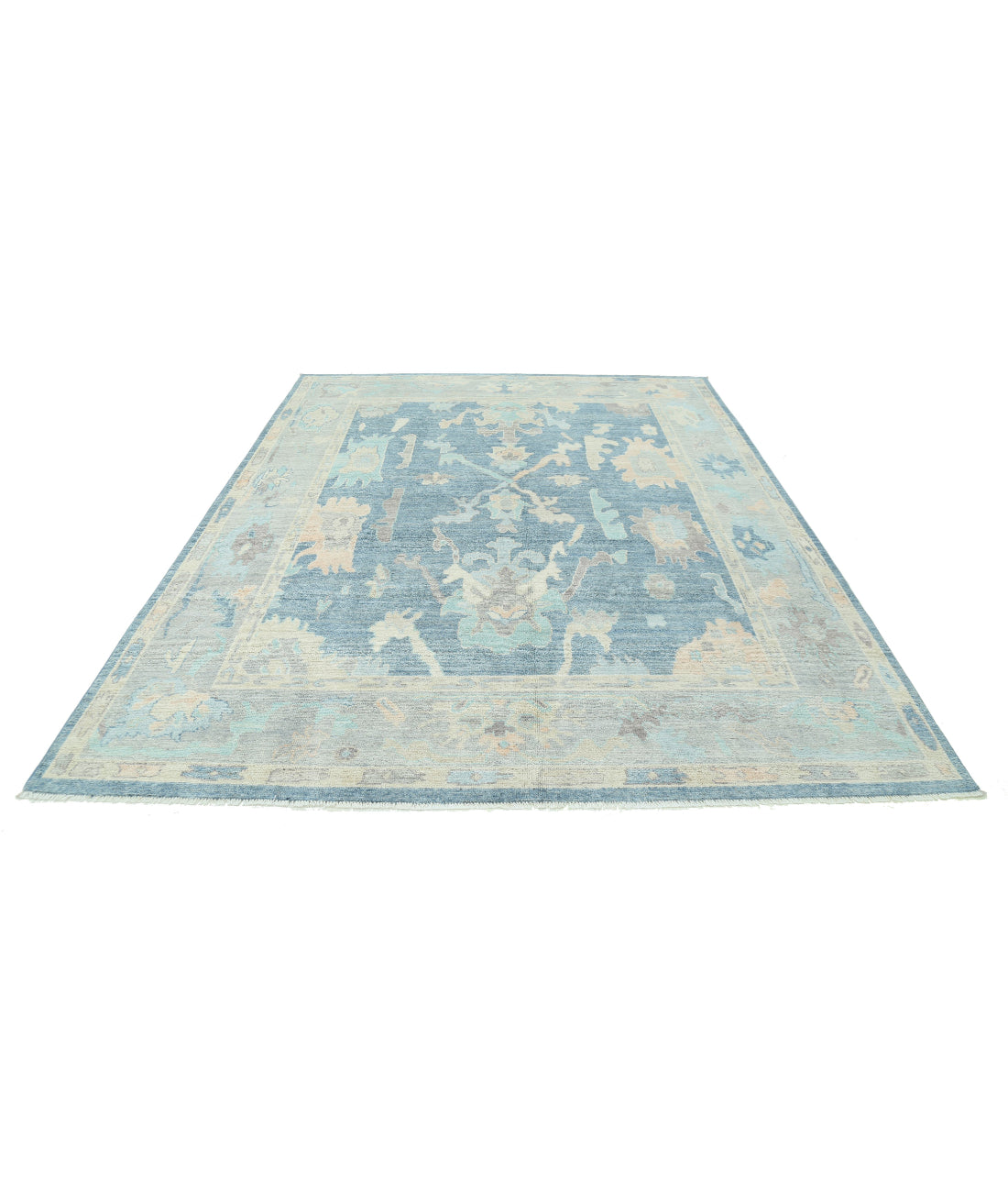 Hand Knotted Oushak Wool Rug - 7'11'' x 10'0'' 7'11'' x 10'0'' (238 X 300) / Blue / Green