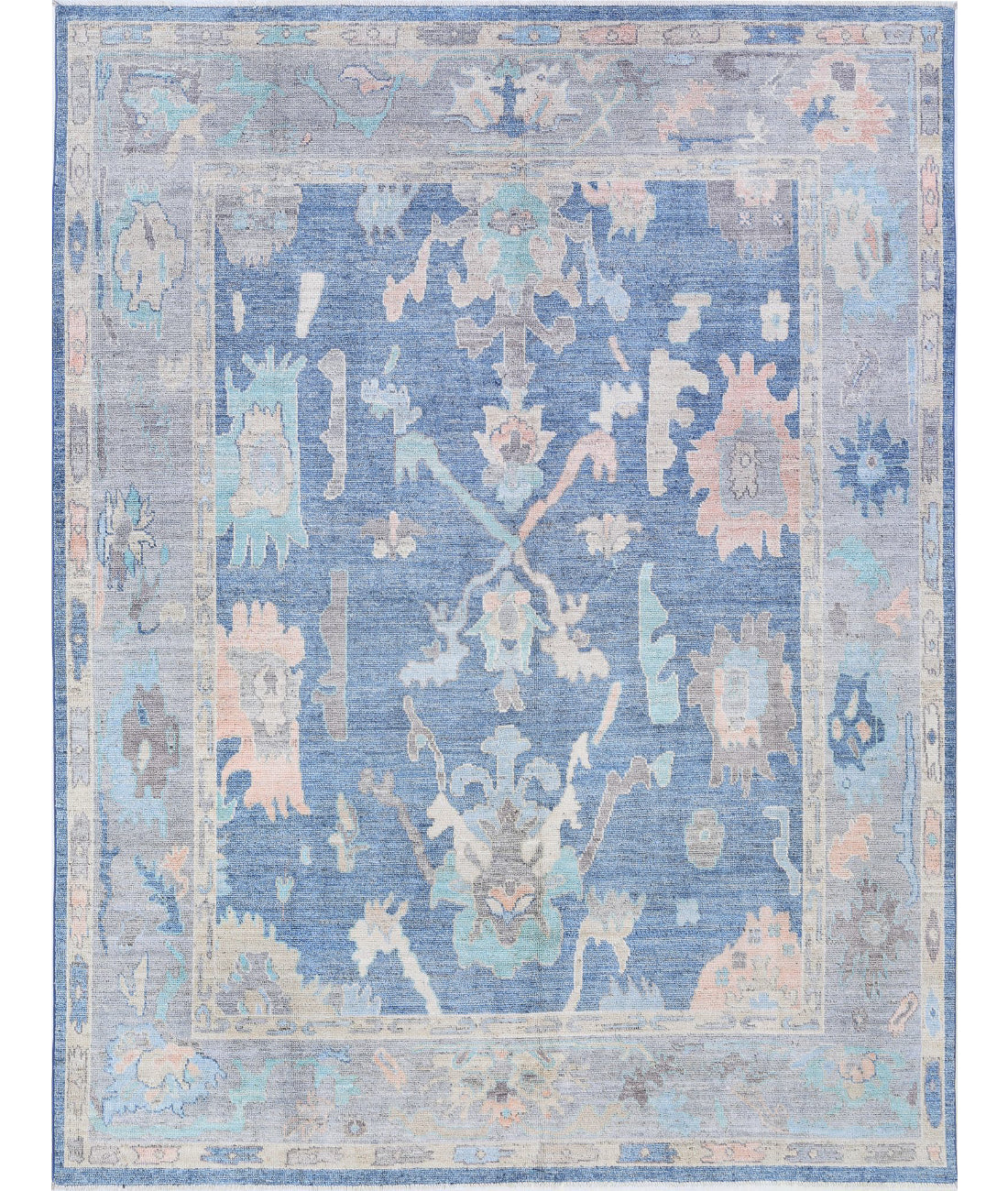 Hand Knotted Oushak Wool Rug - 7&#39;11&#39;&#39; x 10&#39;0&#39;&#39; 7&#39;11&#39;&#39; x 10&#39;0&#39;&#39; (238 X 300) / Blue / Green