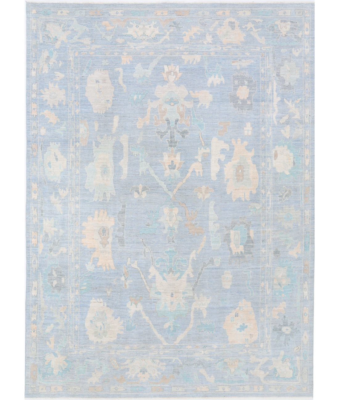 Hand Knotted Oushak Wool Rug - 11'11'' x 13'10'' 11'11'' x 13'10'' (358 X 415) / Blue / Green