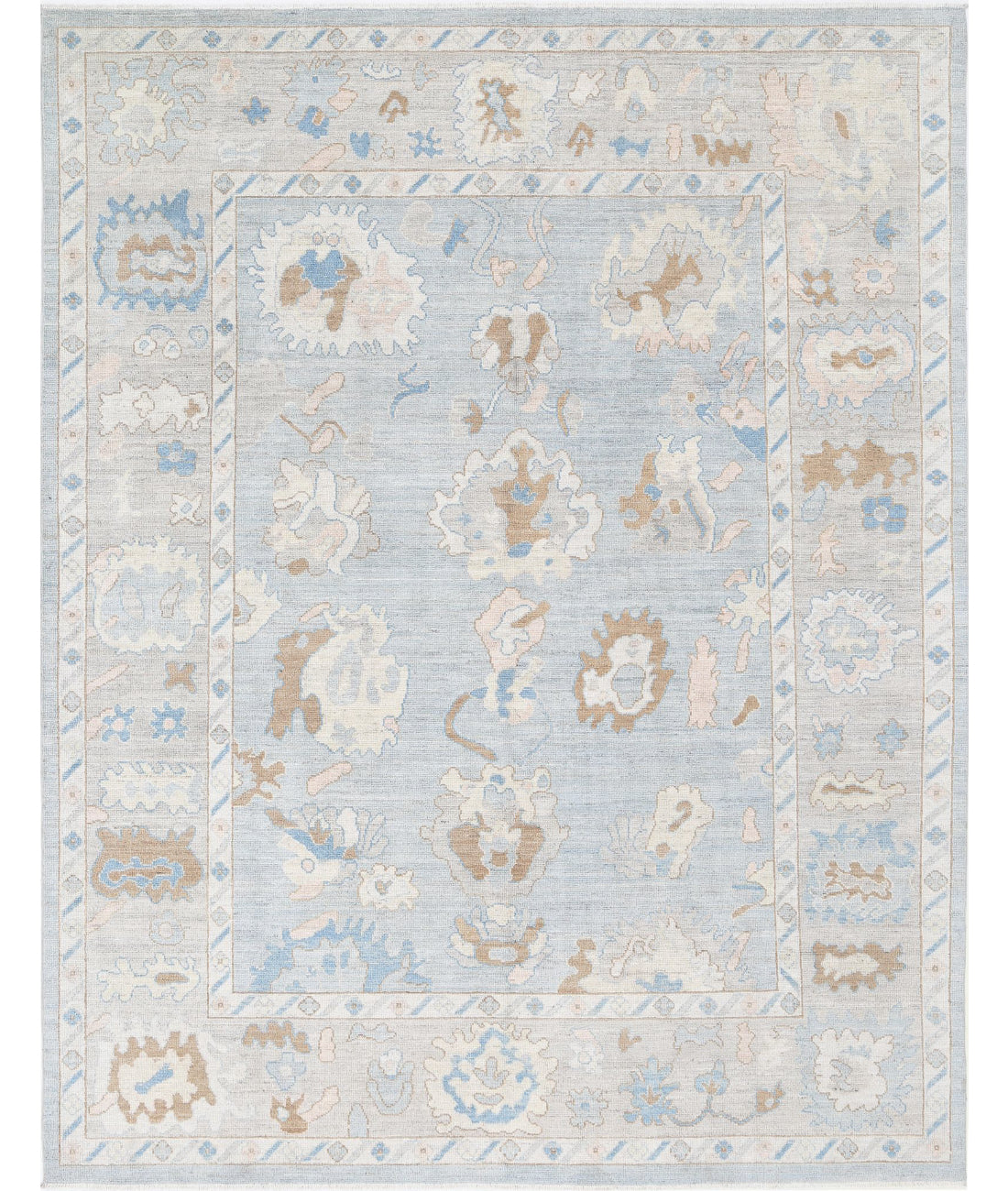 Hand Knotted Oushak Wool Rug - 8'2'' x 10'1'' 8'2'' x 10'1'' (245 X 303) / Blue / Grey