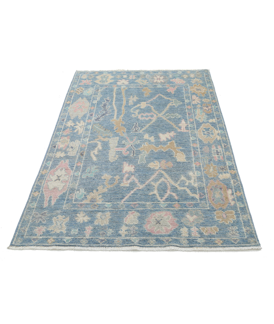 Hand Knotted Oushak Wool Rug - 4'0'' x 5'10'' 4'0'' x 5'10'' (120 X 175) / Blue / Blue