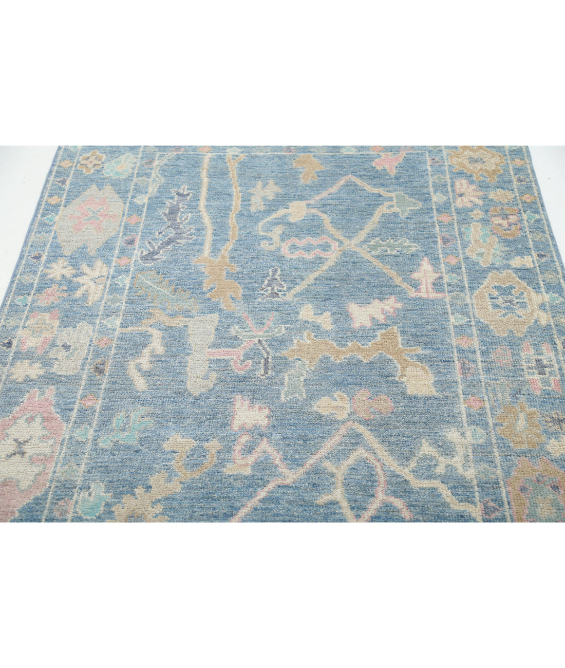 Hand Knotted Oushak Wool Rug - 4'0'' x 5'10'' 4'0'' x 5'10'' (120 X 175) / Blue / Blue