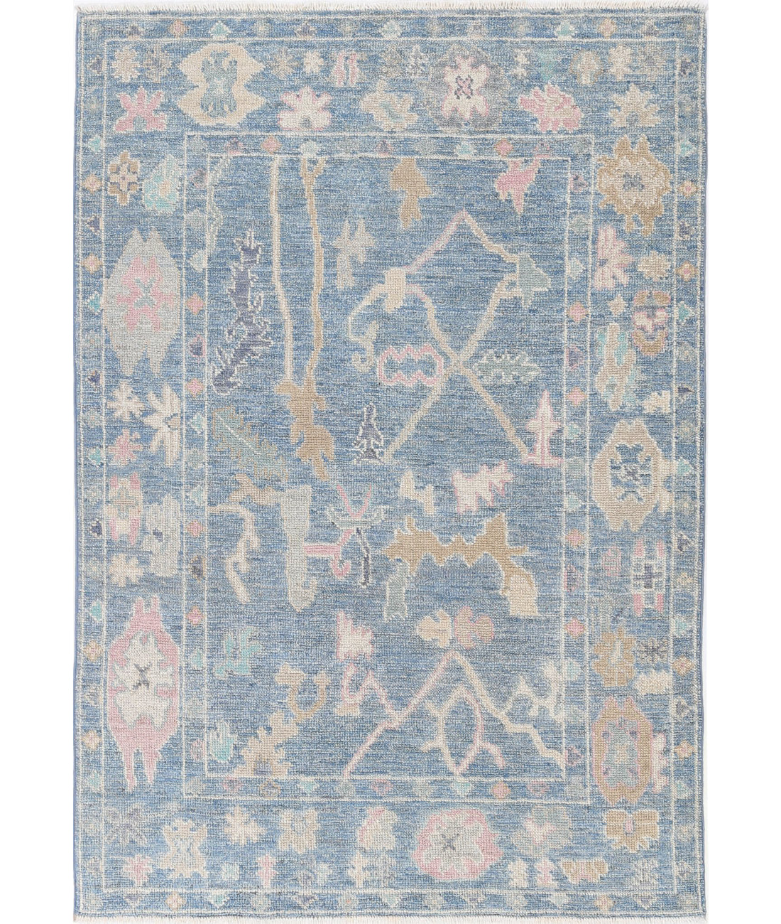 Hand Knotted Oushak Wool Rug - 4&#39;0&#39;&#39; x 5&#39;10&#39;&#39; 4&#39;0&#39;&#39; x 5&#39;10&#39;&#39; (120 X 175) / Blue / Blue