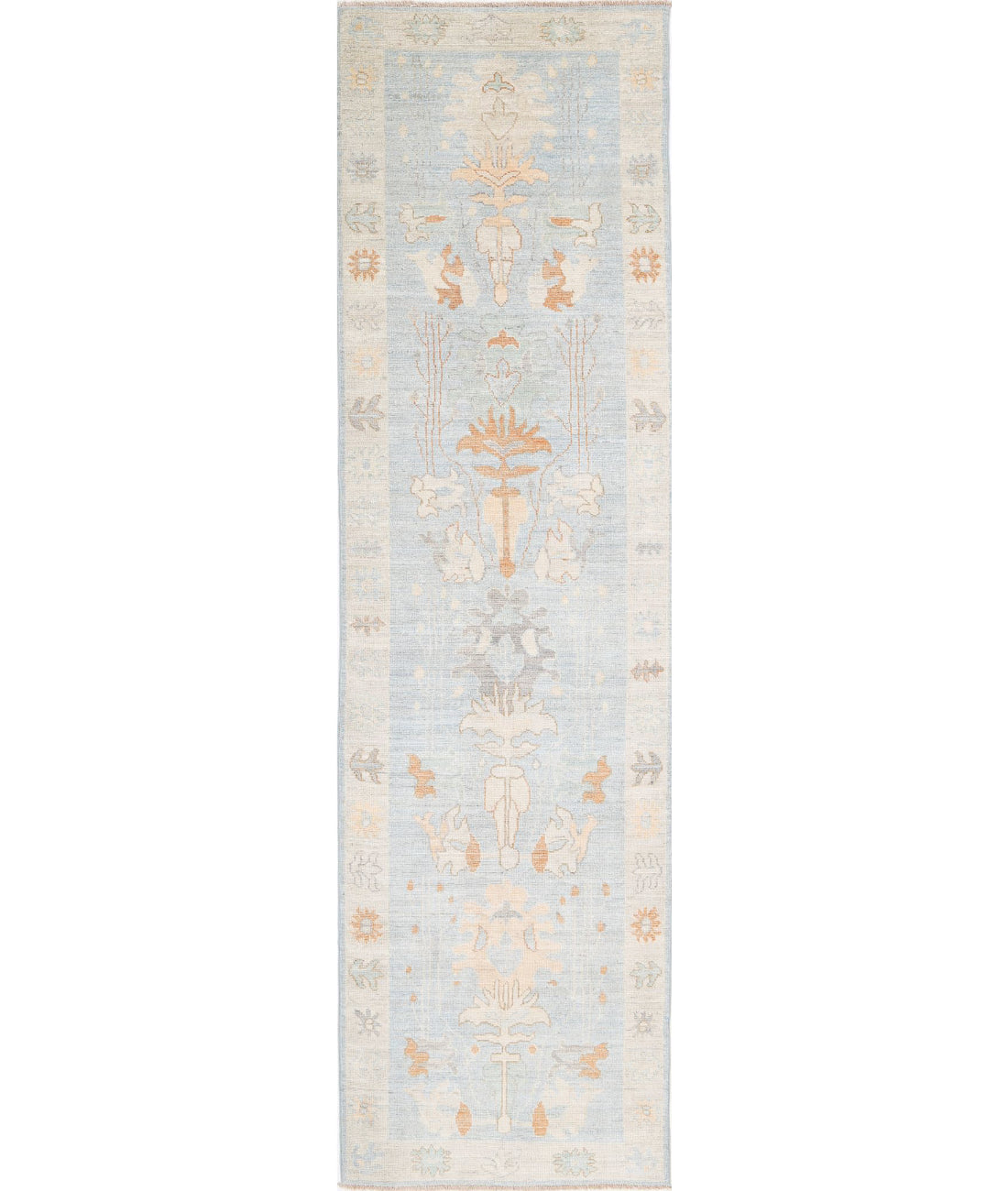 Hand Knotted Oushak Wool Rug - 3&#39;1&#39;&#39; x 11&#39;6&#39;&#39; 3&#39;1&#39;&#39; x 11&#39;6&#39;&#39; (93 X 345) / Blue / Silver