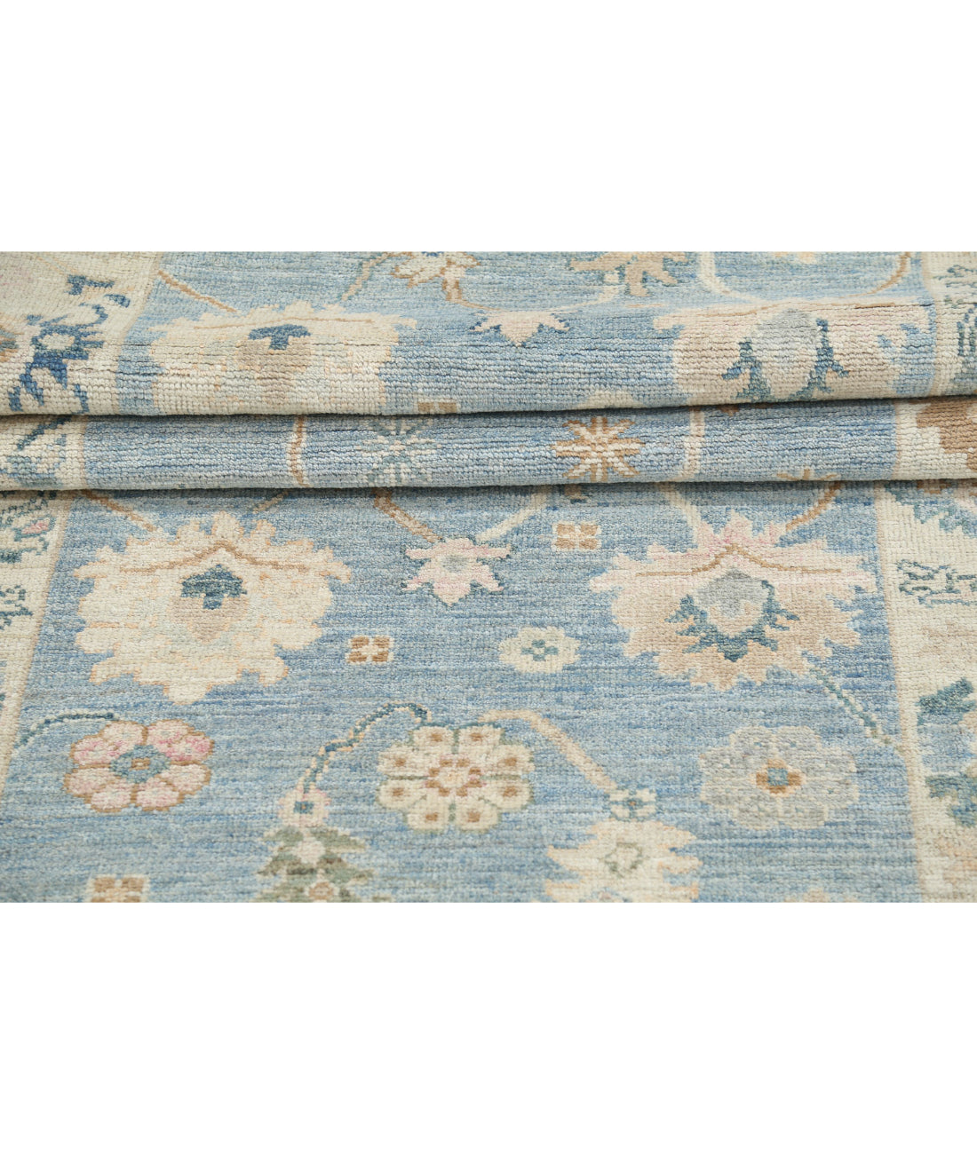 Hand Knotted Oushak Wool Rug - 3'1'' x 11'3'' 3'1'' x 11'3'' (93 X 338) / Blue / Ivory