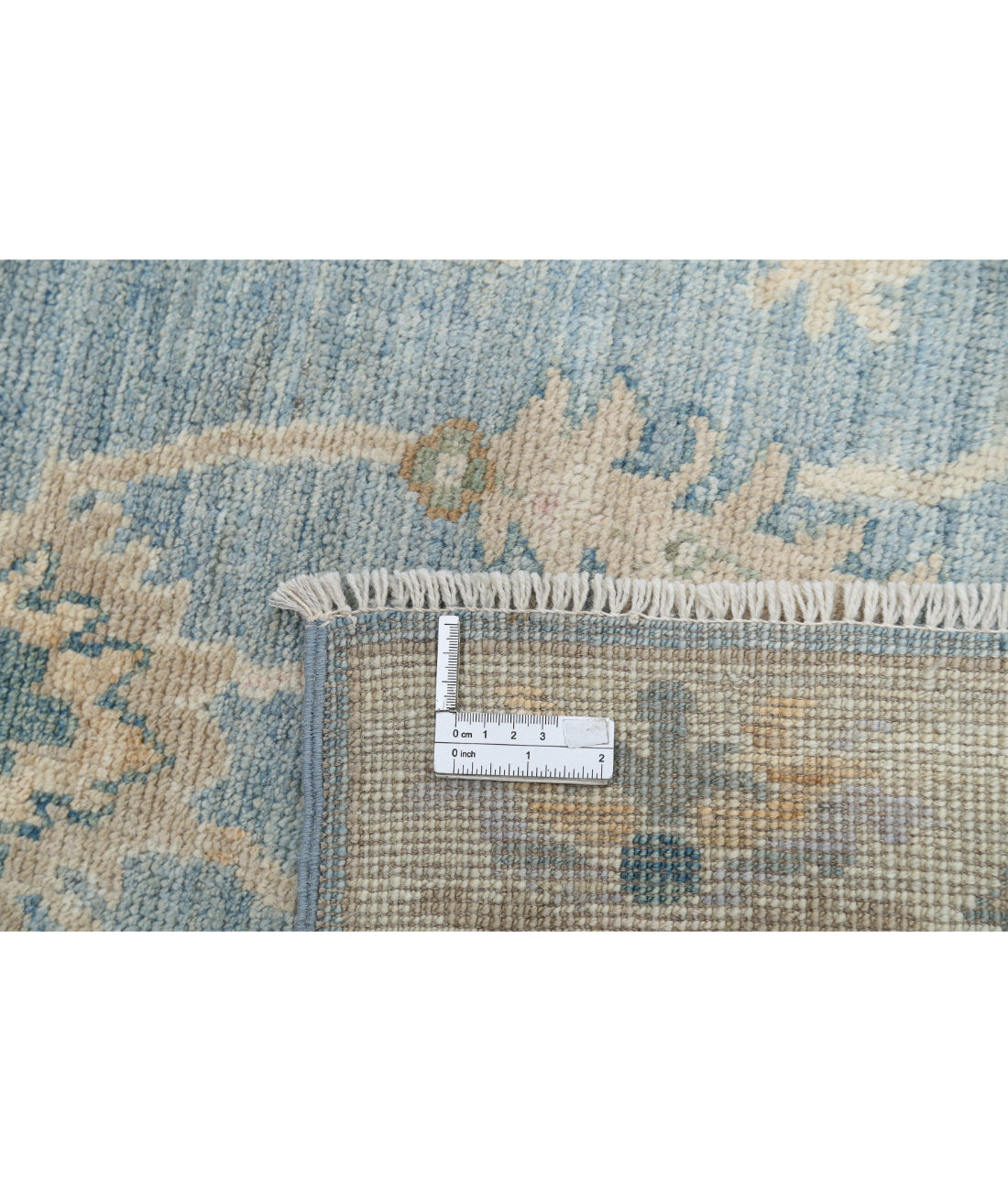 Hand Knotted Oushak Wool Rug - 3'1'' x 11'3'' 3'1'' x 11'3'' (93 X 338) / Blue / Ivory