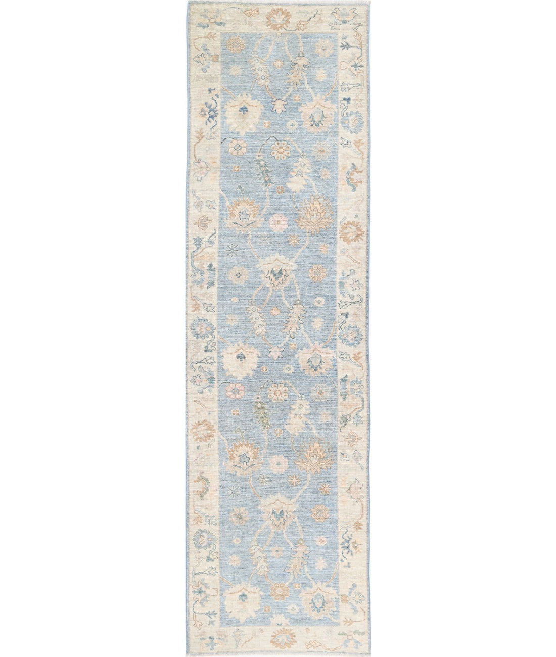 Hand Knotted Oushak Wool Rug - 3&#39;1&#39;&#39; x 11&#39;3&#39;&#39; 3&#39;1&#39;&#39; x 11&#39;3&#39;&#39; (93 X 338) / Blue / Ivory