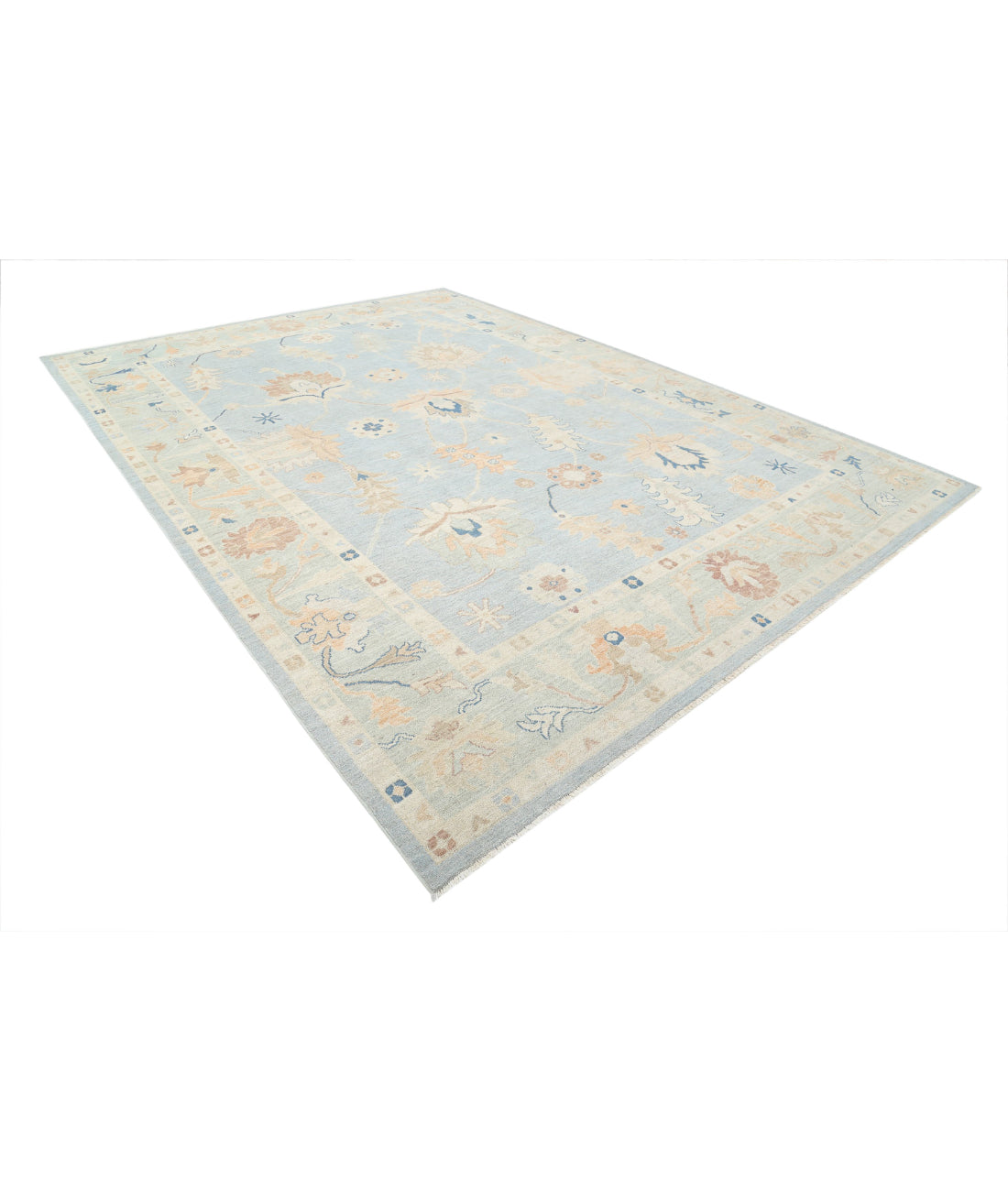 Hand Knotted Oushak Wool Rug - 10'1'' x 13'11'' 10'1'' x 13'11'' (303 X 418) / Blue / Green