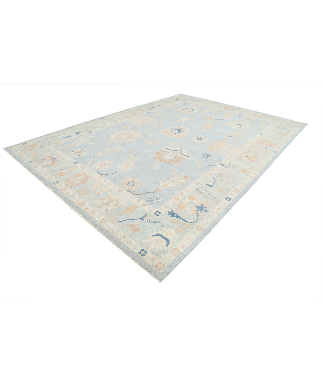 Hand Knotted Oushak Wool Rug - 10'1'' x 13'11'' 10'1'' x 13'11'' (303 X 418) / Blue / Green